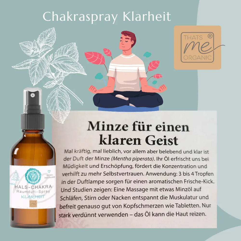 Bio-HALS-CHAKRA Aromatherapie Aura-, Raumduft-, Yoga- & Meditationsspray KLARHEIT (türkis)