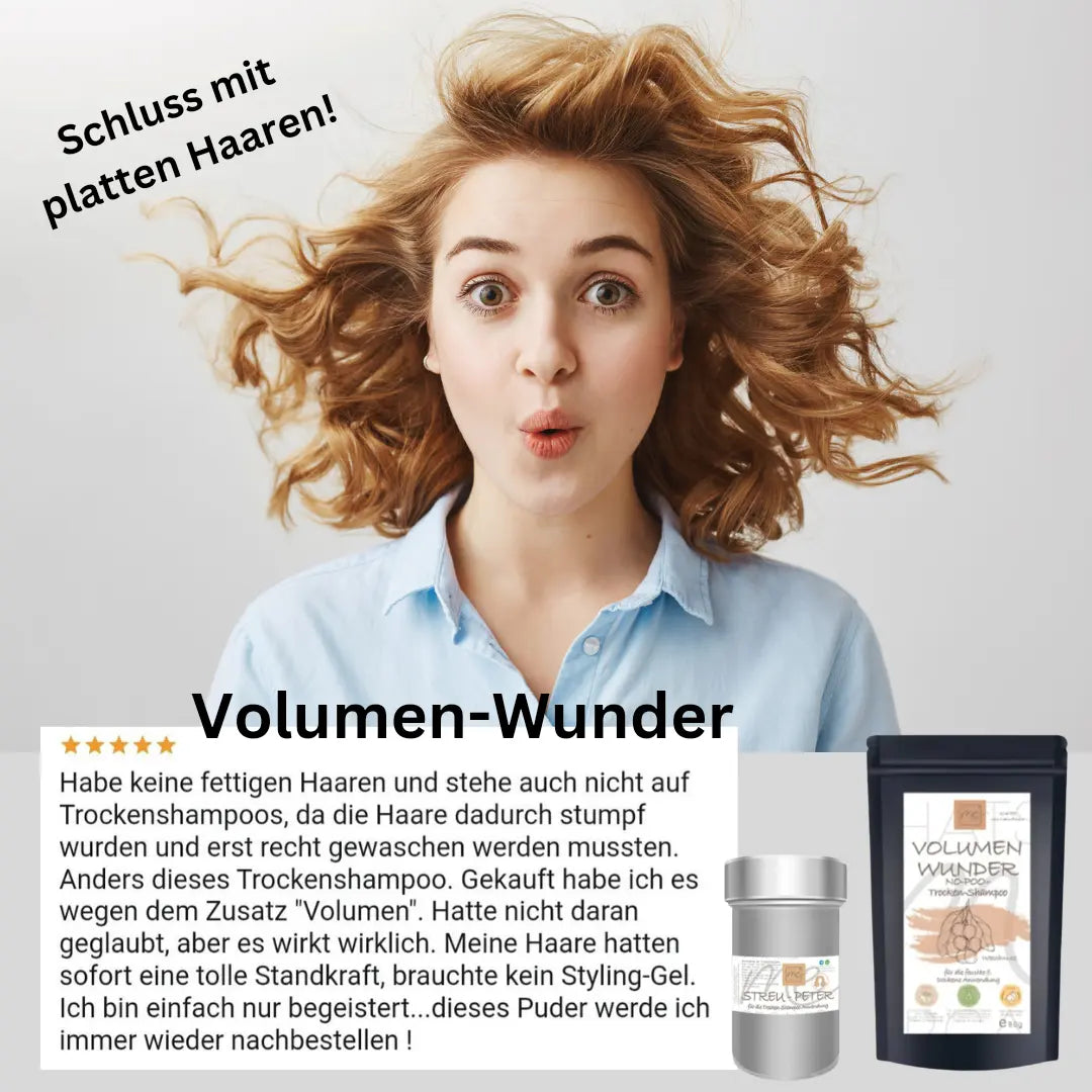 NOVITÀ: SET RISPARMIO ORGANICO volume miracoloso - No Poo + shampoo secco + "Sstreu-Peter"