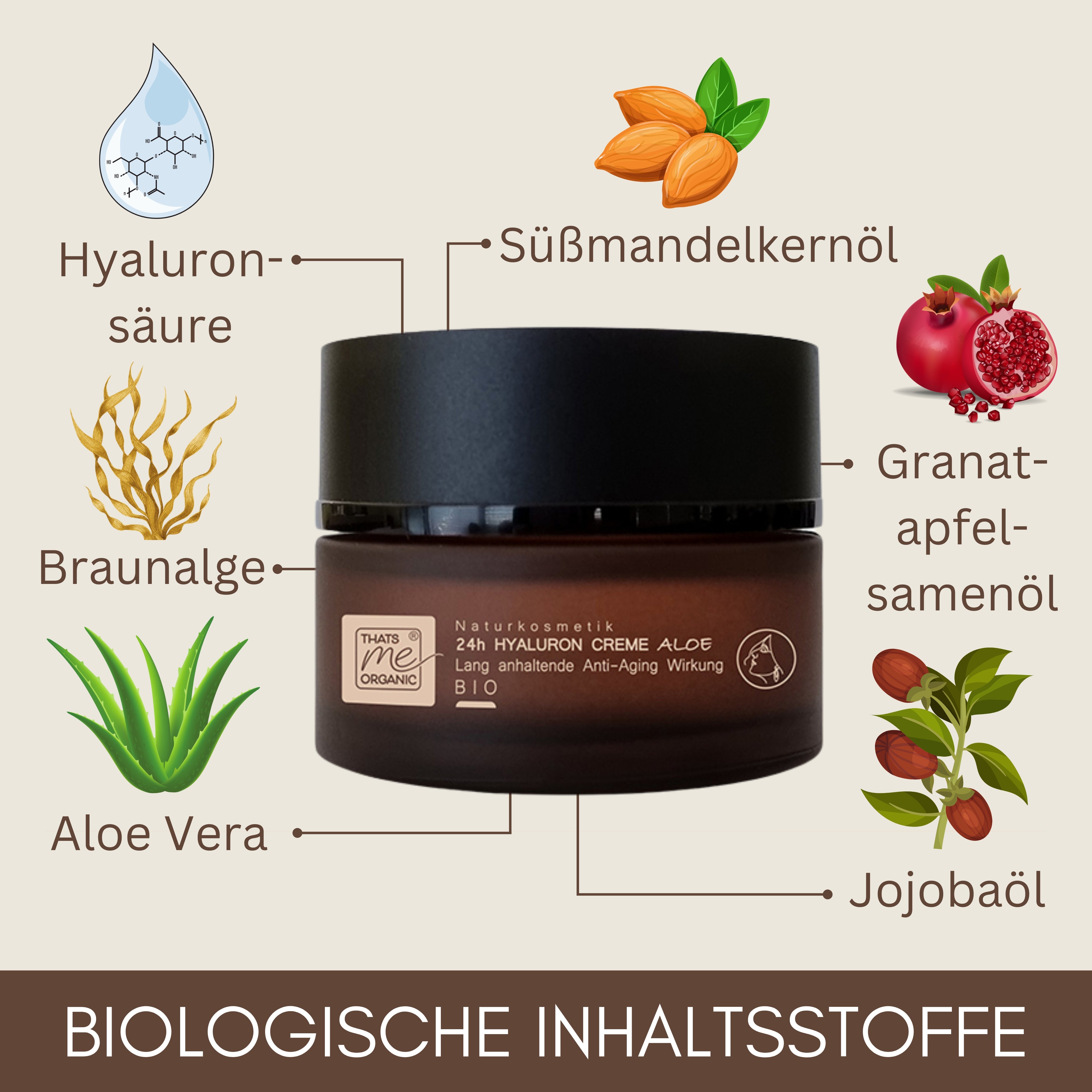 24h anti-aging hyaluronic cream aloe - 50ml organic natural cosmetics