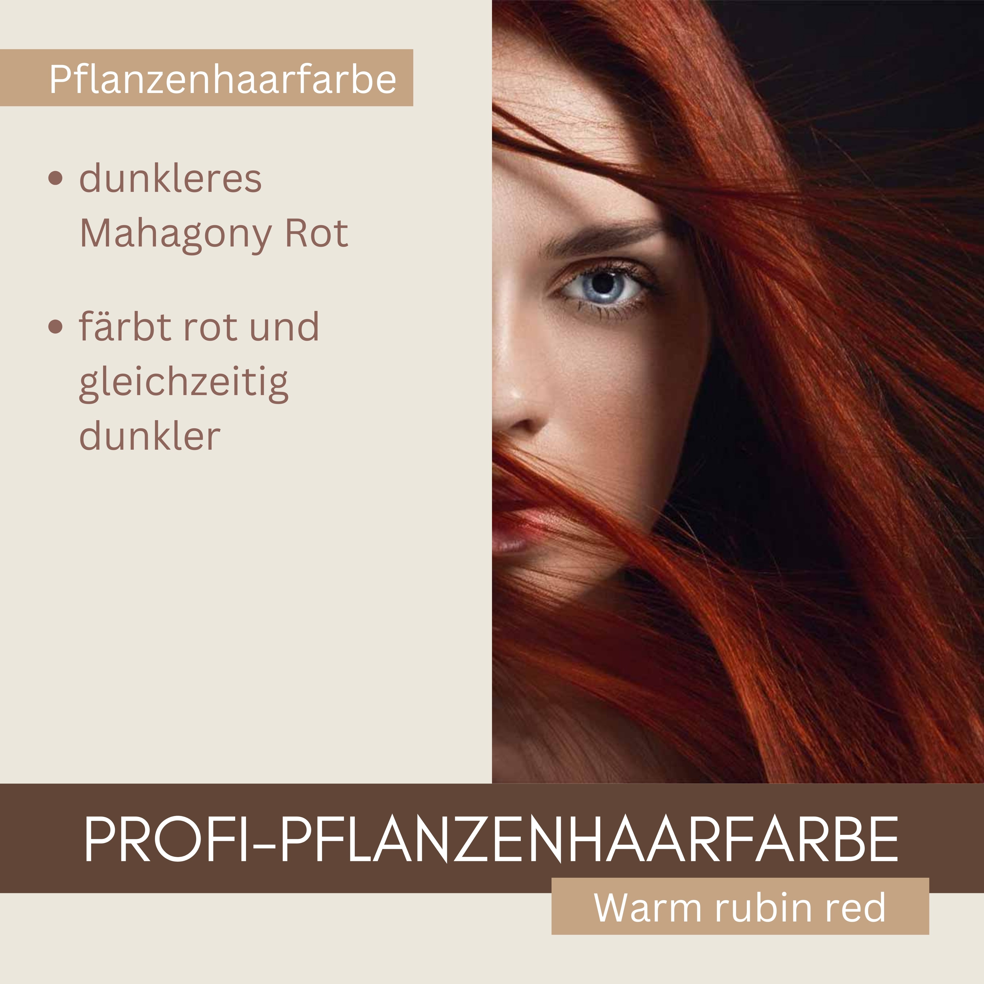 Profi-Pflanzenhaarfarbe "warmes Rubin-Rot - warm rubin red" 90g Nachfüllpack