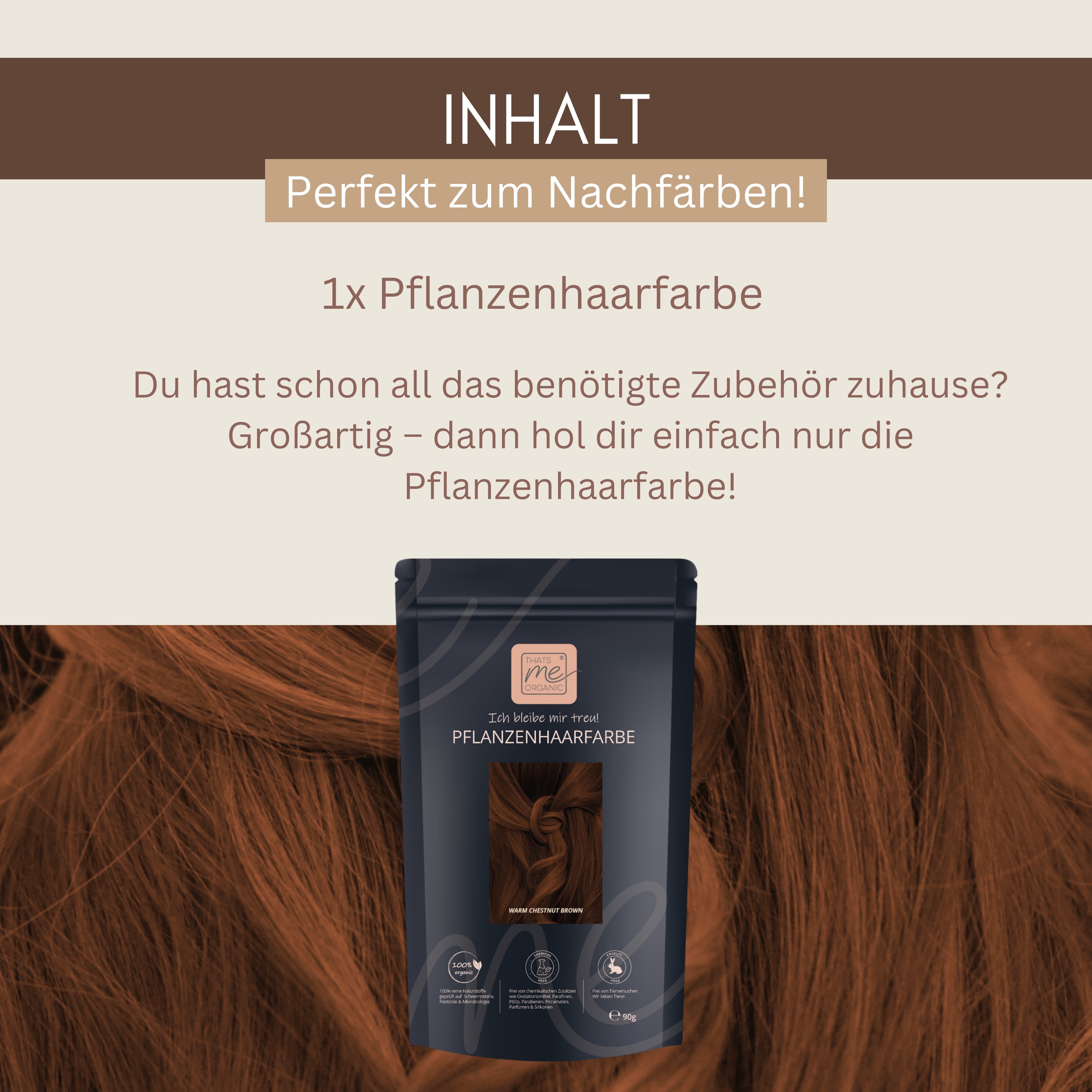 Profi-Pflanzenhaarfarbe SET "warmes Kastanien braun - warm chestnut brown"