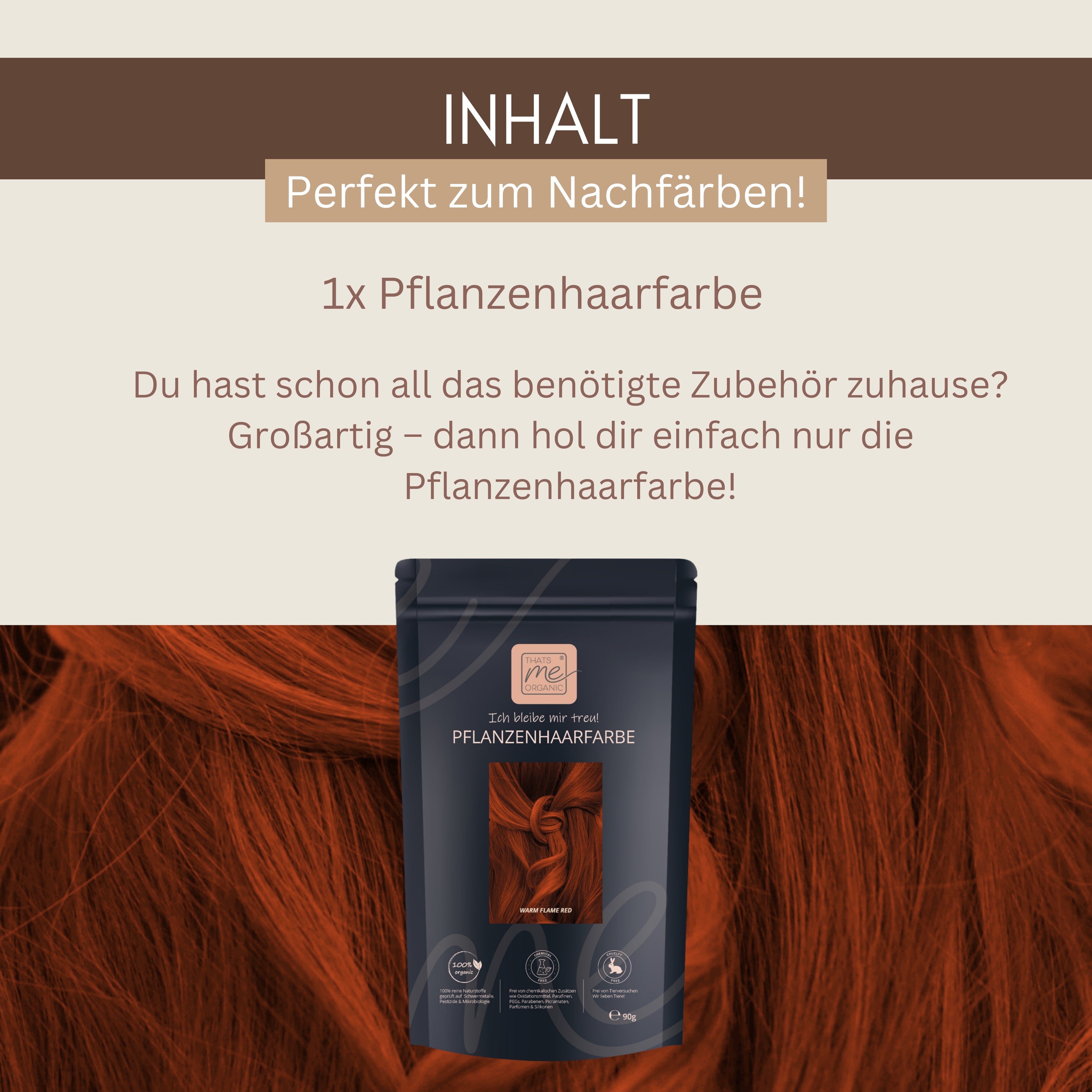 Profi-Pflanzenhaarfarbe "warmes Flammen-Rot - warm flame red" 90g Nachfüllpack