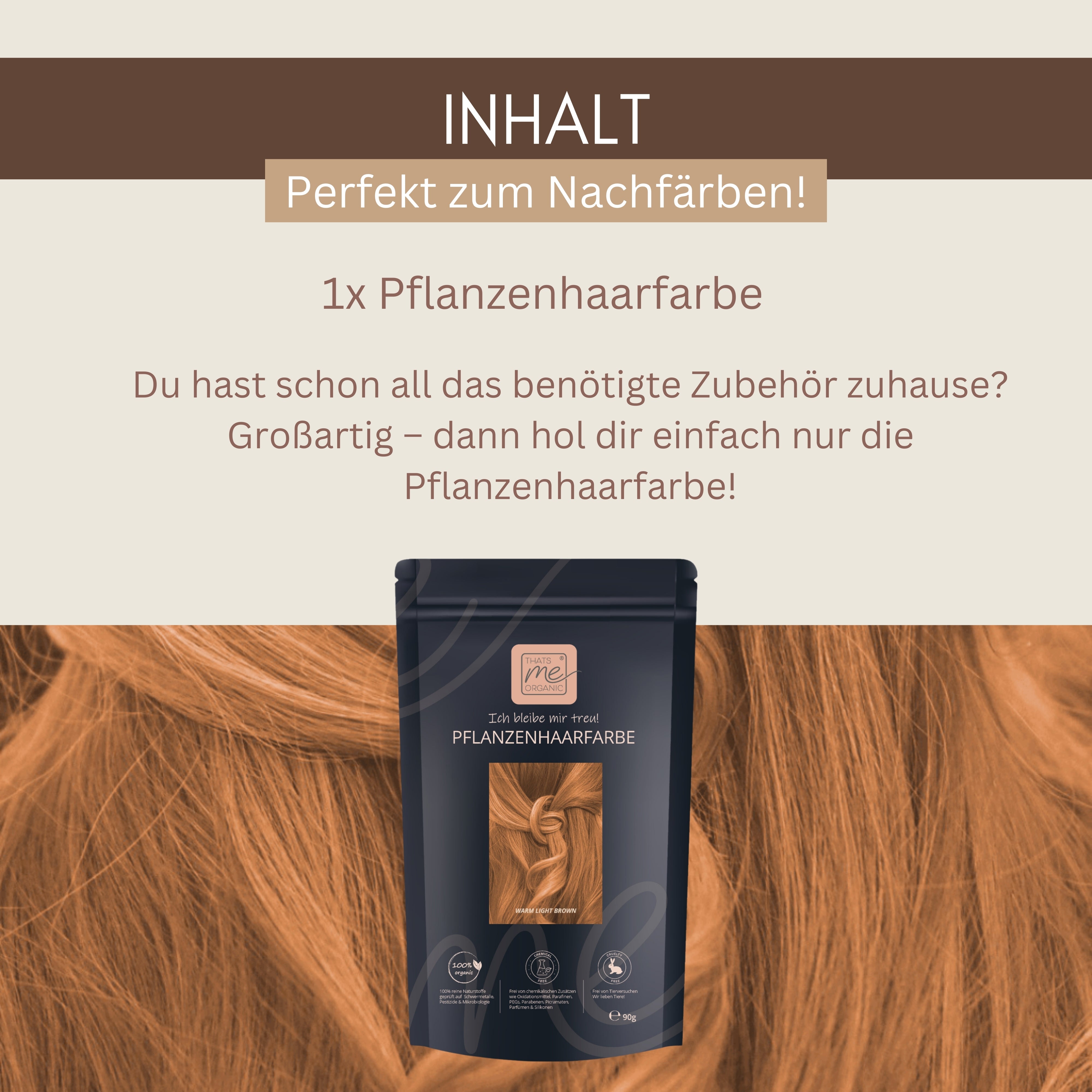 Profi-Pflanzenhaarfarbe warmes Hell-Braun "warm light brown" 90g Nachfüllpack