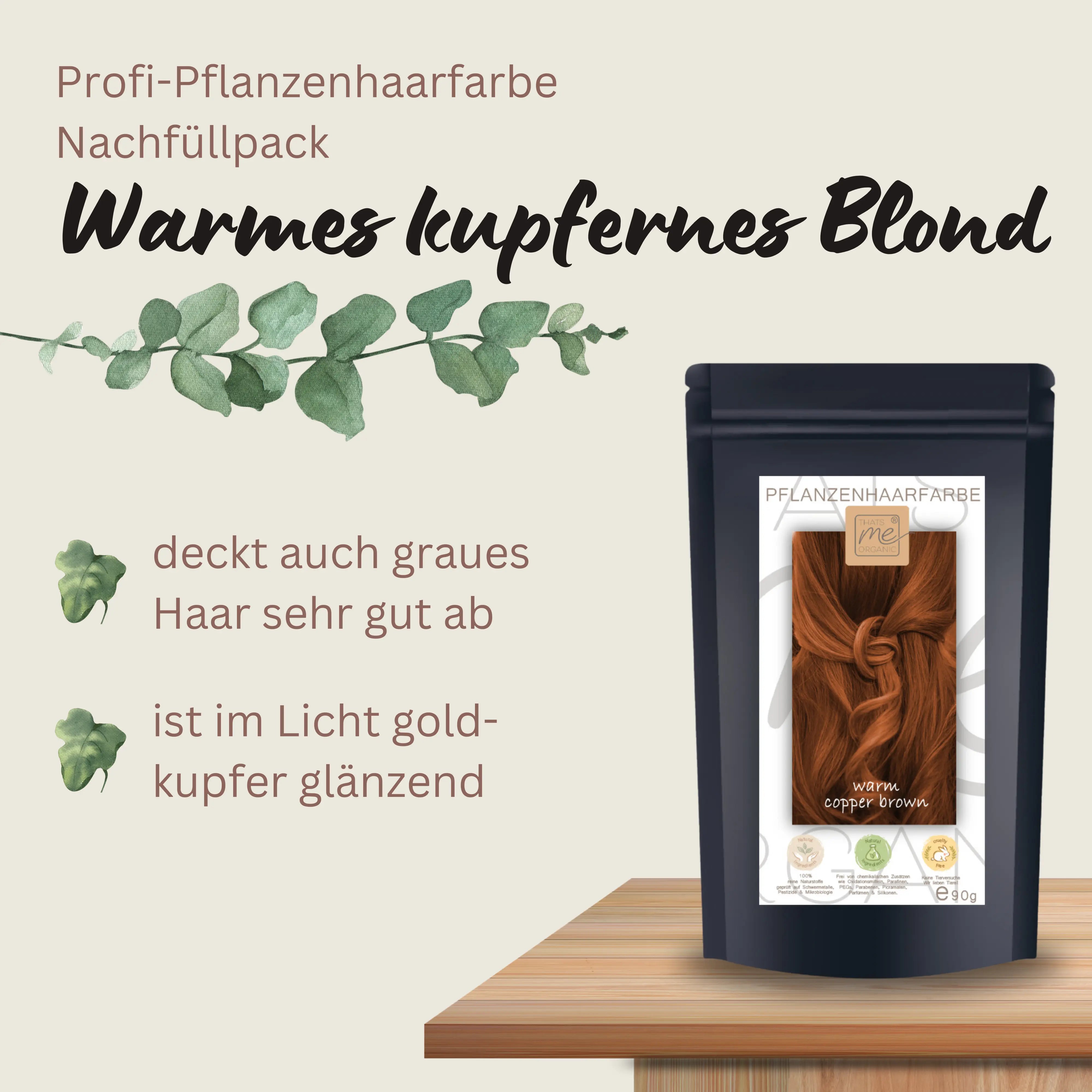 Profi-Pflanzenhaarfarbe warmes Kupfer-Braun "warm copper brown" 90g Nachfüllpack