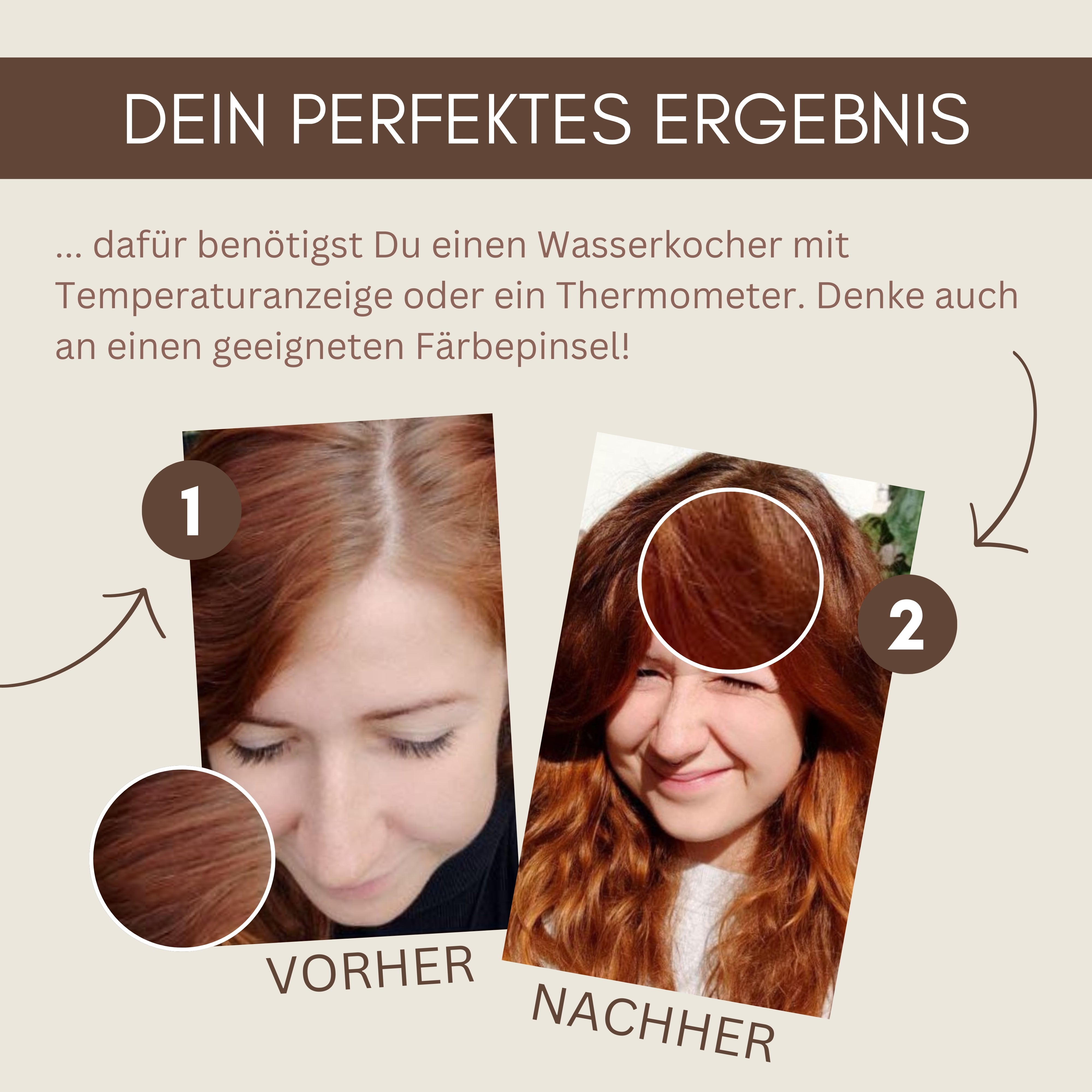 Profi-Pflanzenhaarfarbe SET warmes Kupfer-Braun "warm copper brown"