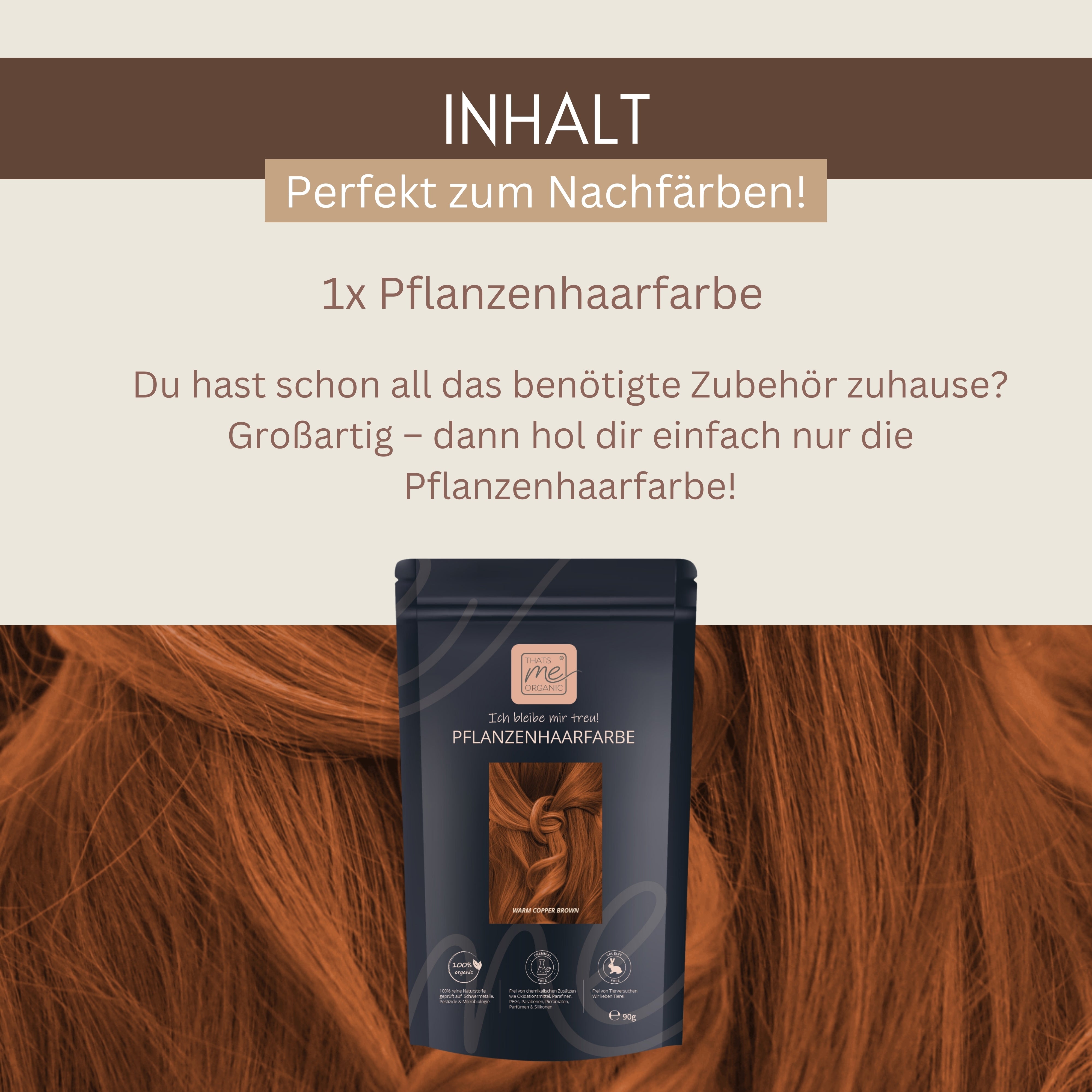 Profi-Pflanzenhaarfarbe warmes Kupfer-Braun "warm copper brown" 90g Nachfüllpack