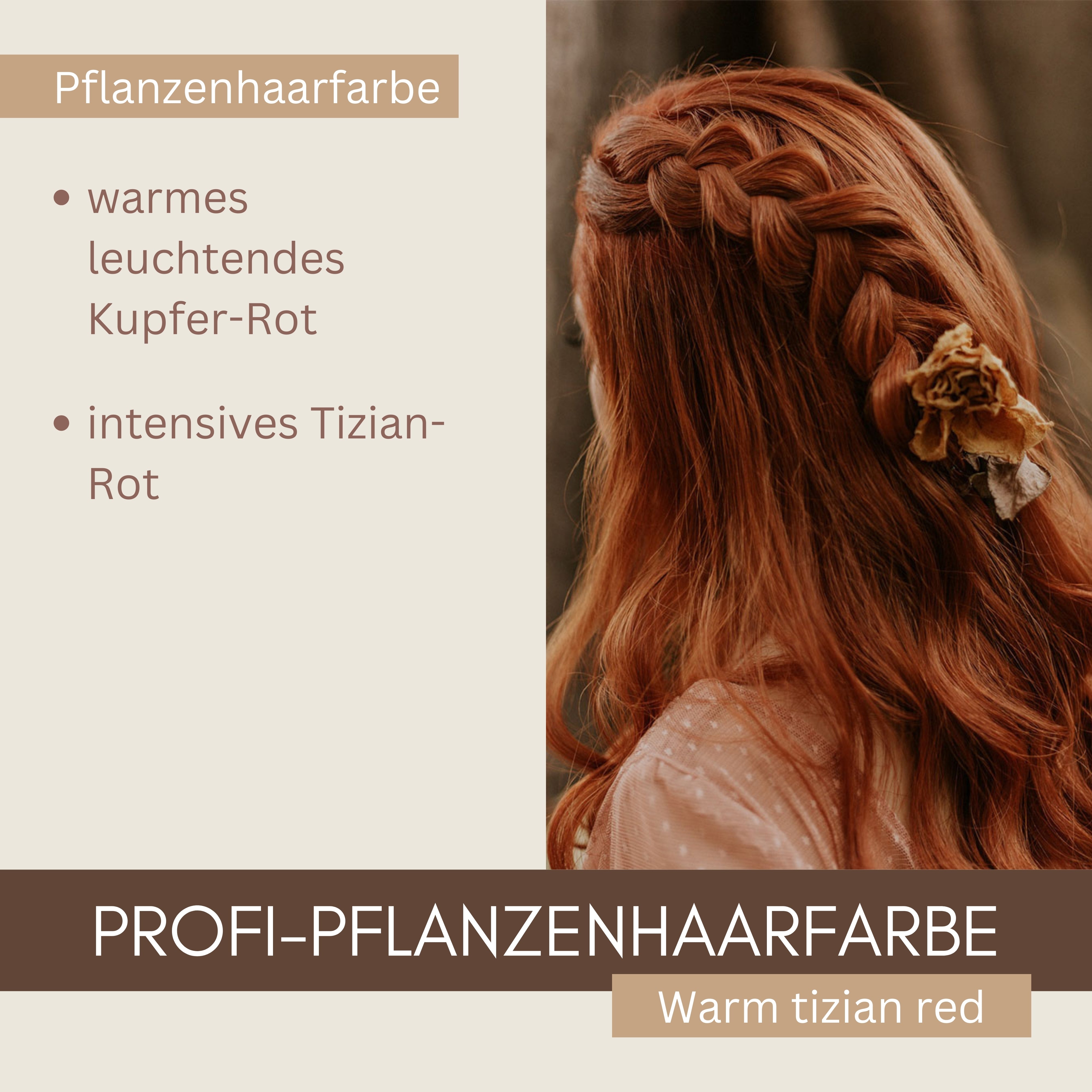 Profi-Pflanzenhaarfarbe warmes Kupfer-Rot "warm tizian red" 90g Nachfüllpack