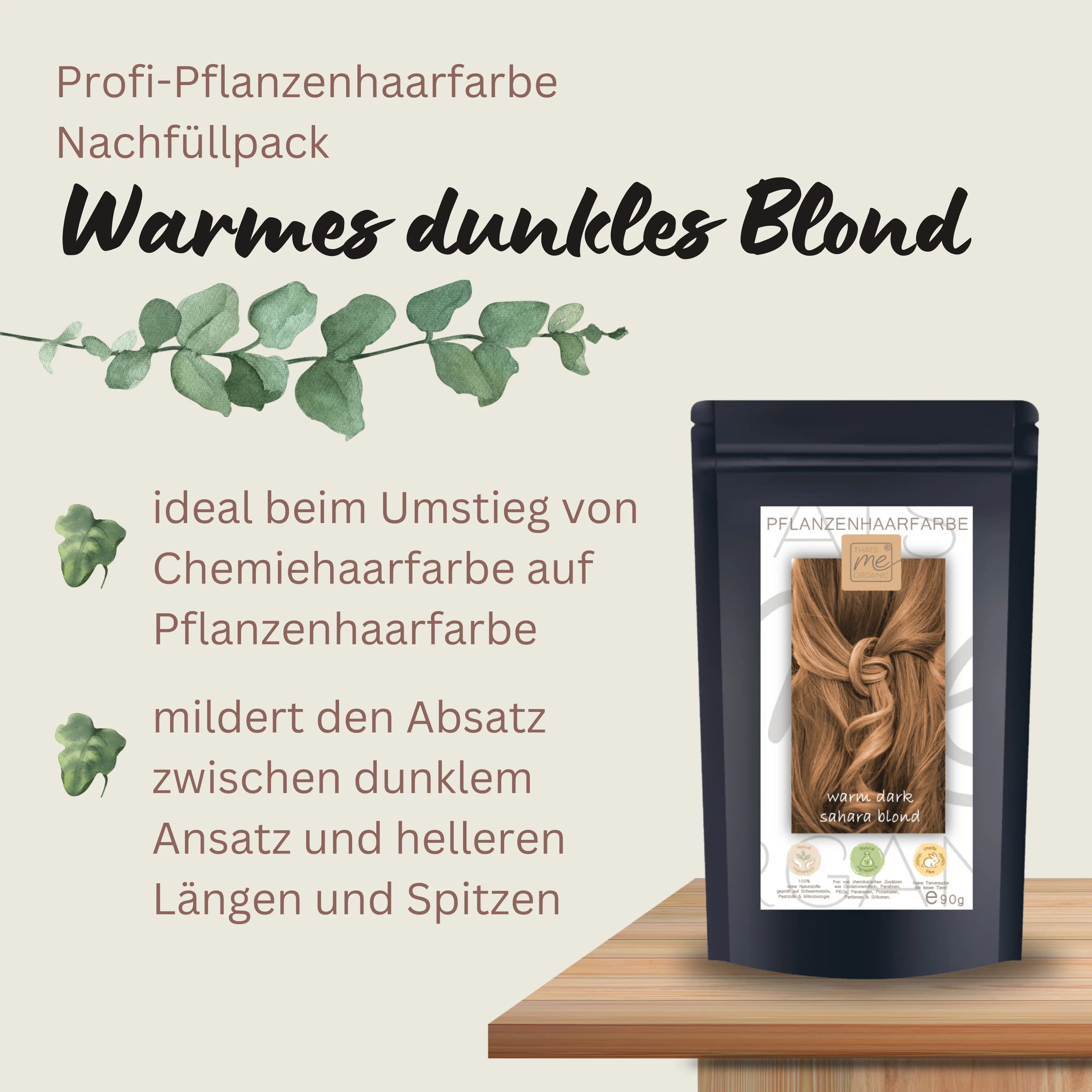 Profi-Pflanzenhaarfarbe "warmes dunkles sahara blond - warm dark sahara blond" 90g Nachfüllpack