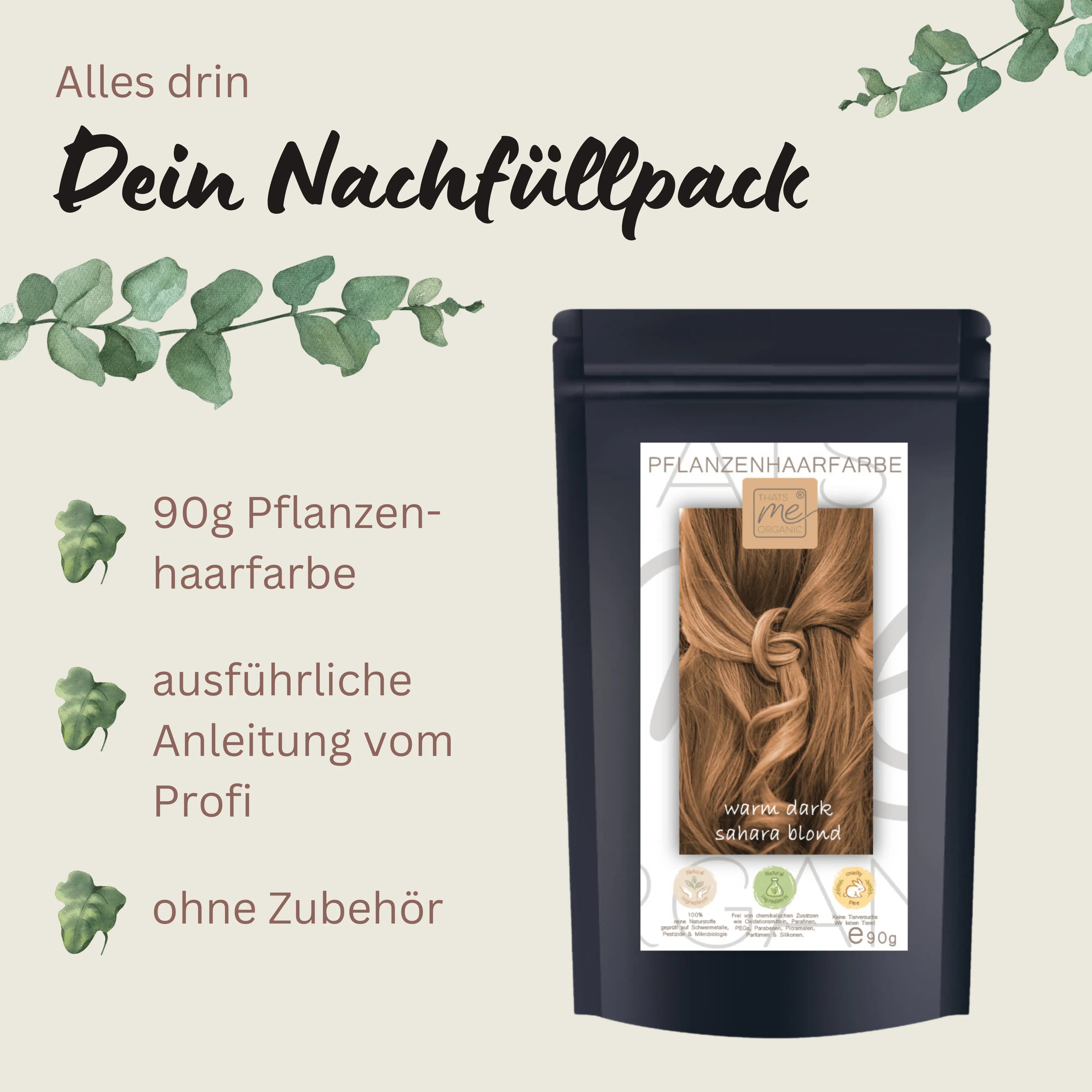 Profi-Pflanzenhaarfarbe "warmes dunkles sahara blond - warm dark sahara blond" 90g Nachfüllpack