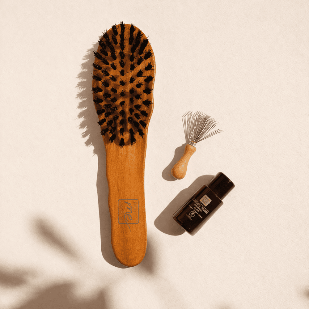 Spar Set Profi-Haarbürste Klassikform Die Ergonomische" + Bürstenreiniger + Pflegeshampoo
