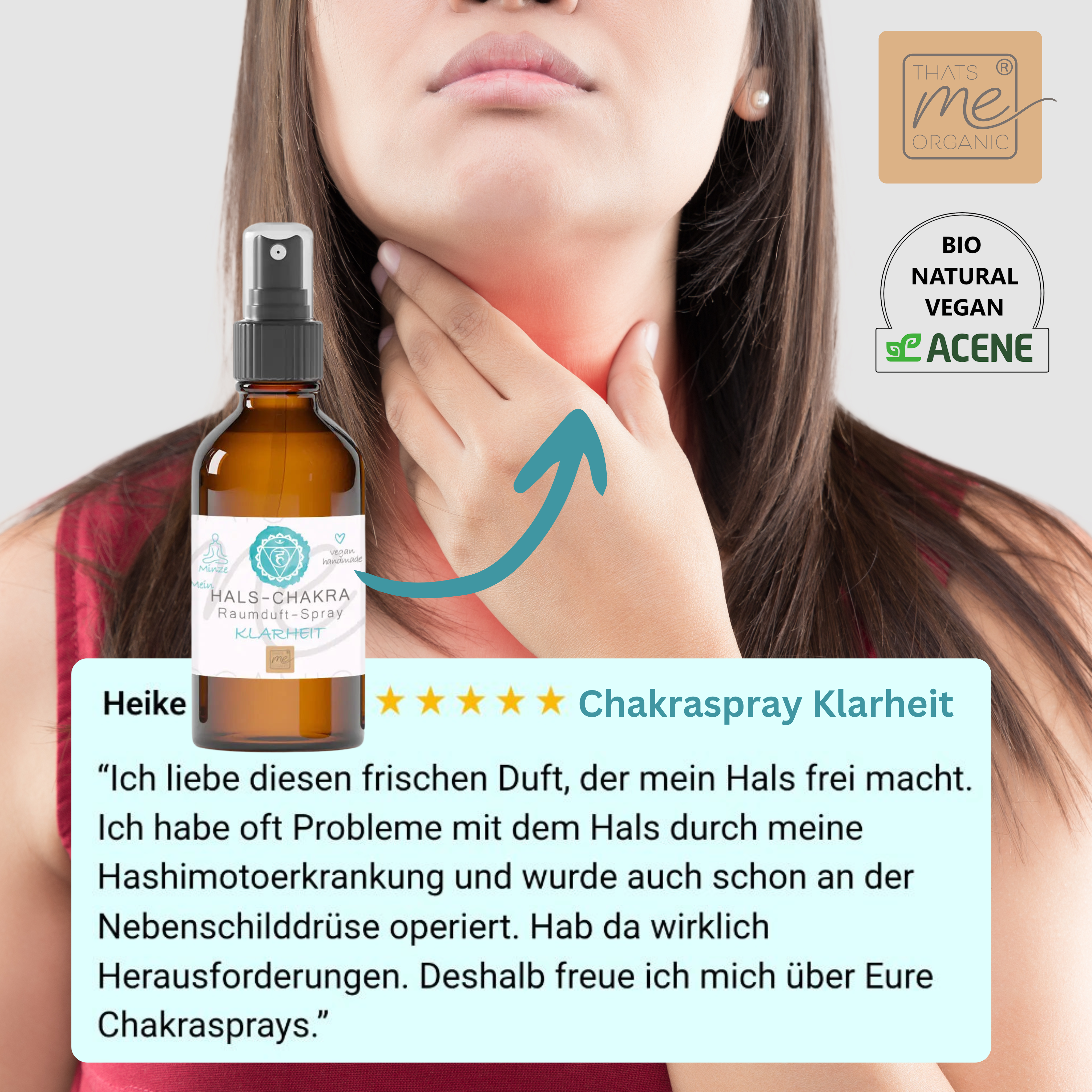 Bio-HALS-CHAKRA Aromatherapie Aura-, Raumduft-, Yoga- & Meditationsspray KLARHEIT (türkis)