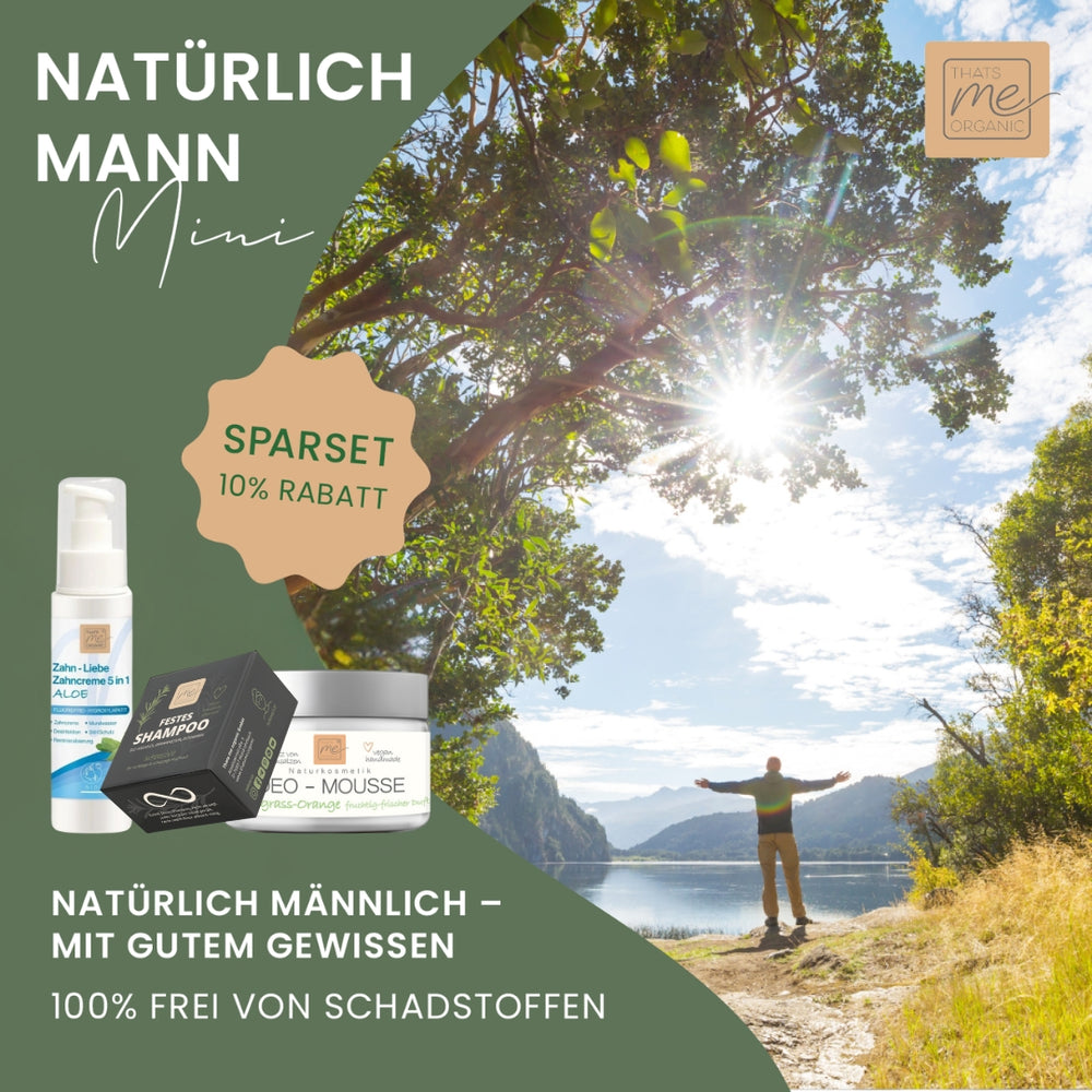 Ein Mann mit ausgestreckten Armen an einem See; Thats me Organic® Hautpflege wie Deo-Mousse Lemongrass, mit natürlicher Männerpflege und toxinfreier Männerpflege.