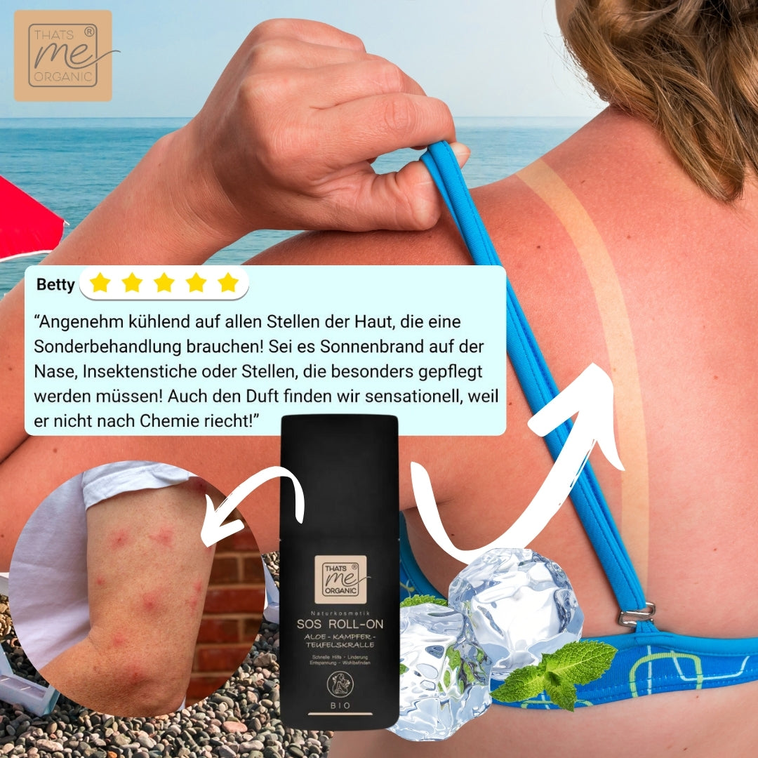 Sos-roller-thats-me-organic-frei-von-tierversuchen-wirkt-kühlend-entzündungshemmend-bei-insektensichen-rheuma-verspannungen-gelenkschmerzen-muskelschmerzen-bio-chemiefrei-kundenbewertung-collage