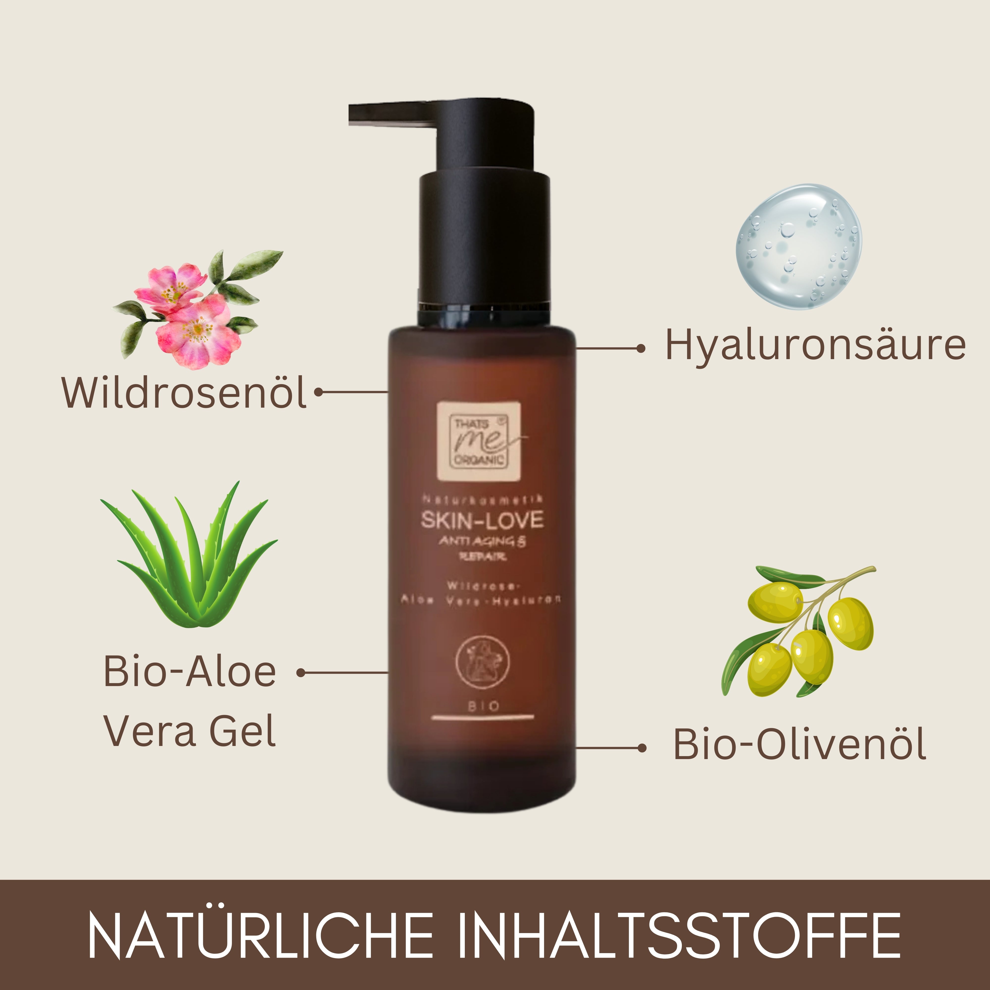 SKIN-LOVE – Wildrosen Gesichtsserum mit Aloe Vera & Hyaluron