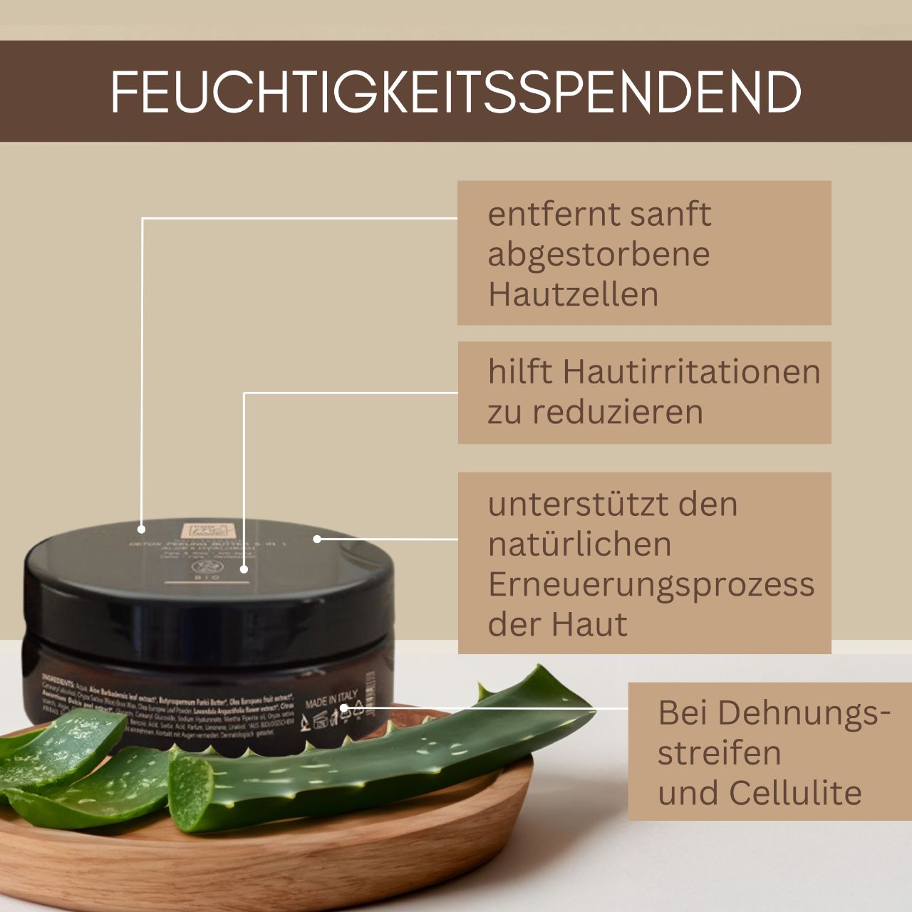 BURRO PEELING DETOX BIOLOGICO Aloe 5 in 1 cosmetici naturali 200ml