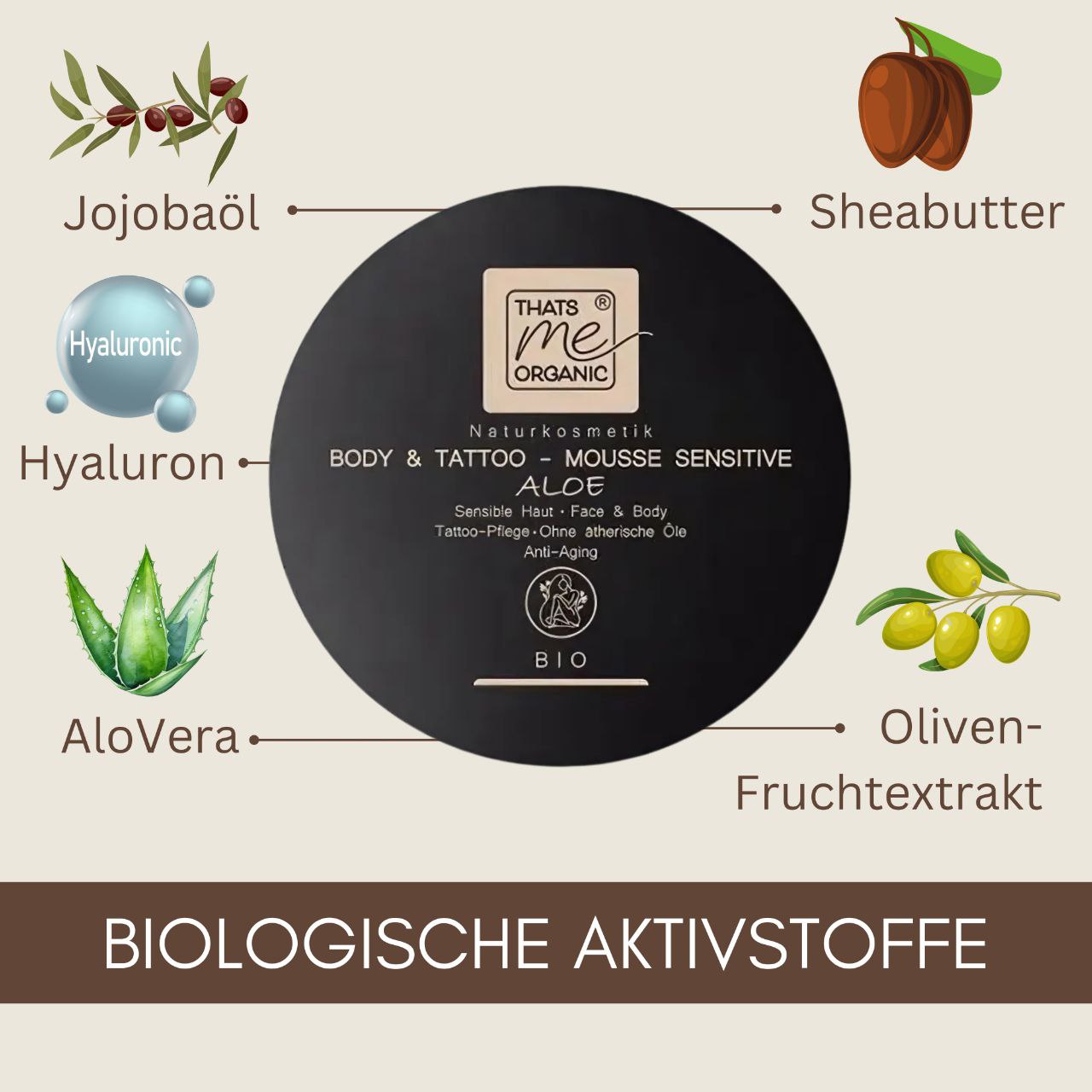 ORGANIC Body & Tattoo Mousse sensitive aloe with hyaluronic acid 200ml natural cosmetics