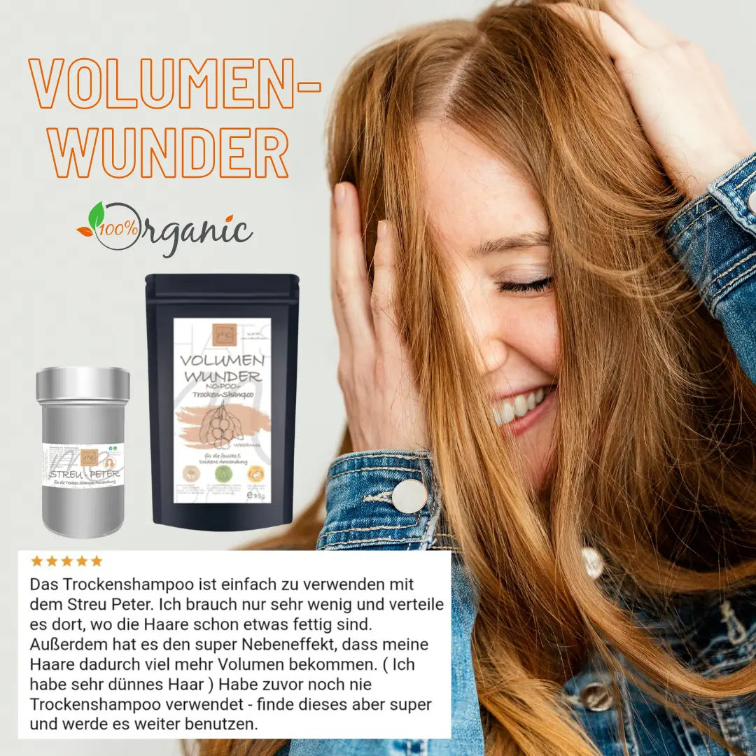NOVITÀ: SET RISPARMIO ORGANICO volume miracoloso - No Poo + shampoo secco + "Sstreu-Peter"
