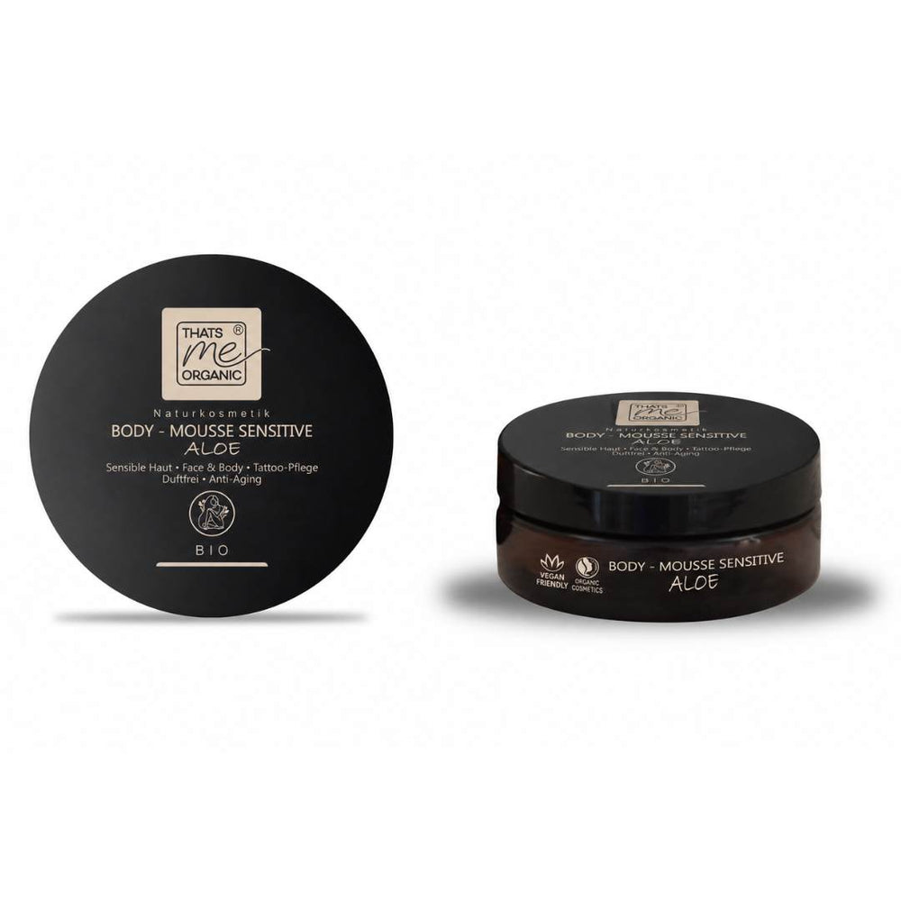 BIO Body Mousse Sensitive Aloe Naturkosmetik im Glastiegel mit Deckel – intensive Pflege für empfindliche Haut.