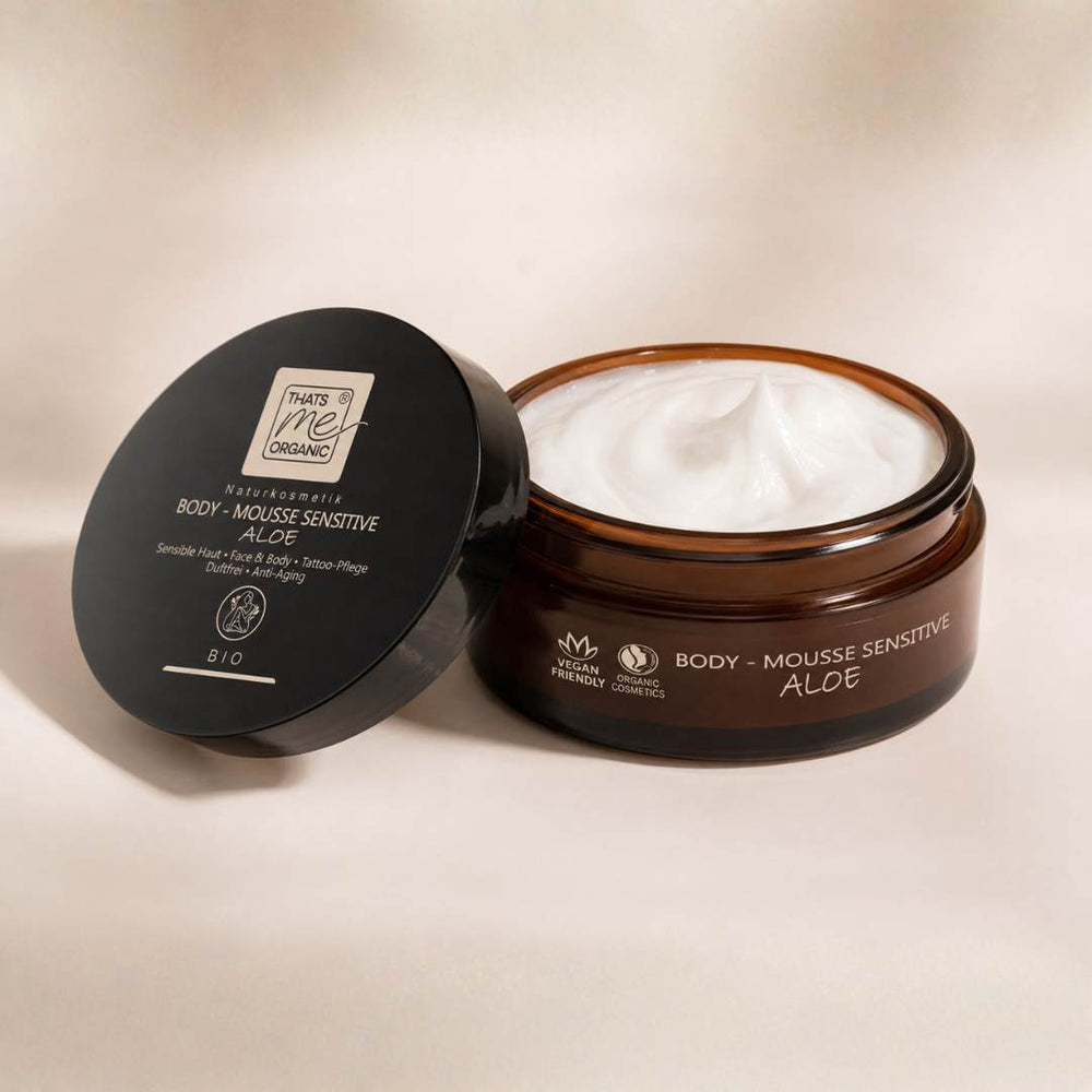 BIO Body Mousse Sensitive Aloe Naturkosmetik – reichhaltige Körperpflege für empfindliche Haut mit cremiger Textur.