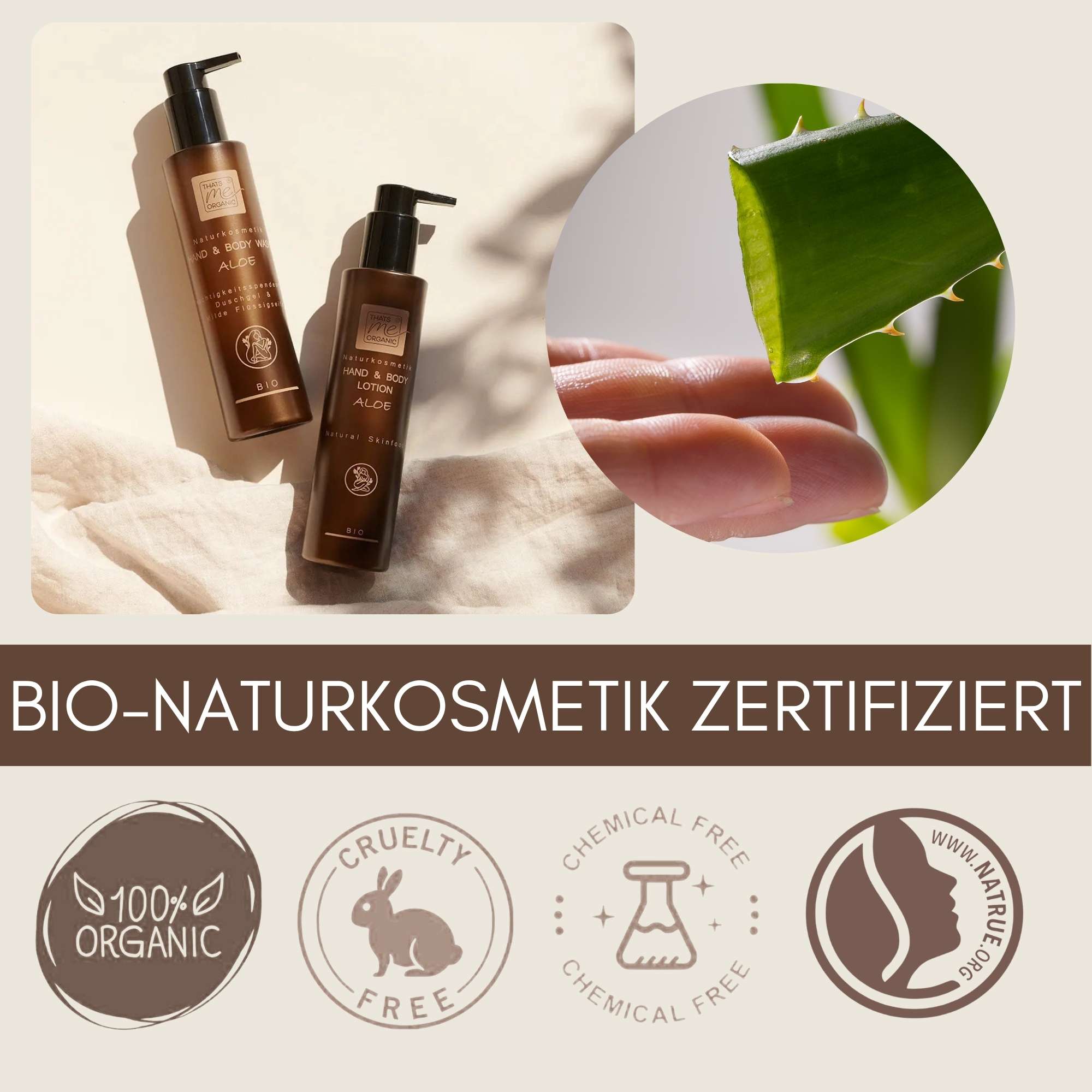 Zertifiziertes Bio Hand and Body Set Aloe von Thats Me Organic mit natürlicher Körperpflege und Aloe Vera.