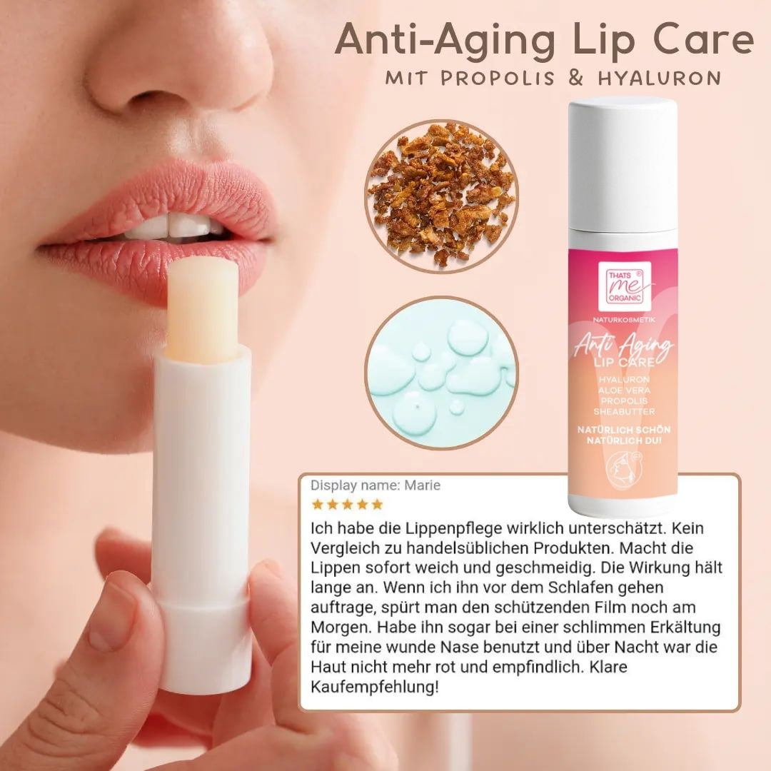 ANTI-AGE LIP-CARE stick per la cura delle labbra con propoli, acido ialuronico, aloe vera e burro di karitè