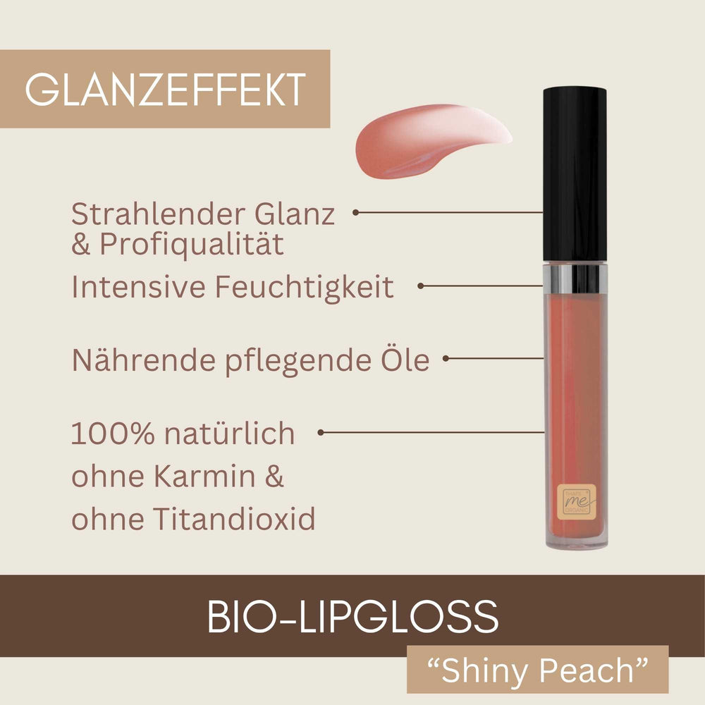 Bio Lipgloss Shiny Peach mit strahlendem Glanz, intensiver Feuchtigkeit und pflegenden Ölen ohne Karmin und Titandioxid