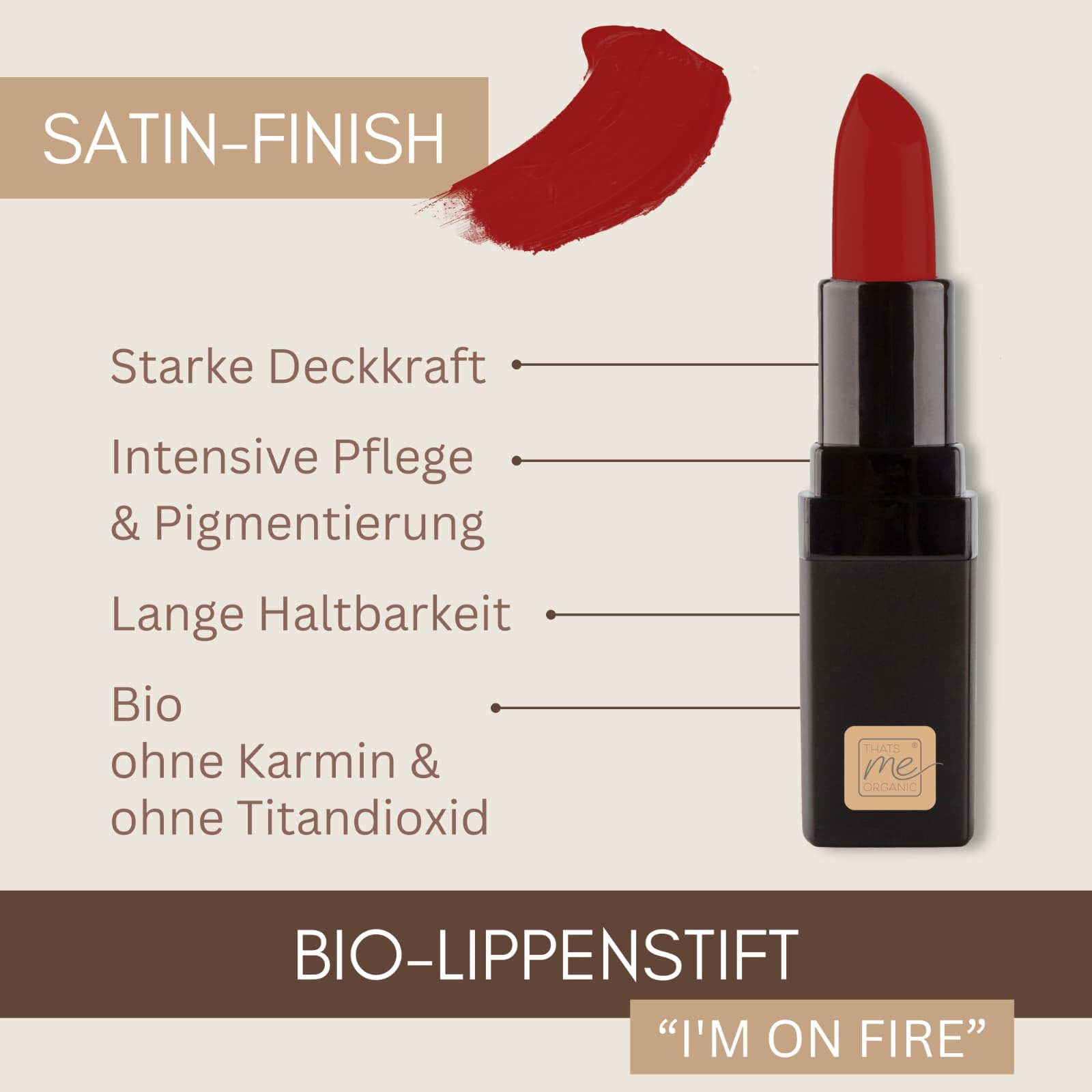 Bio-Lippenstift - vegan, tierversuchsfrei + ohne Titandioxid – langanhaltend + Pflegend
