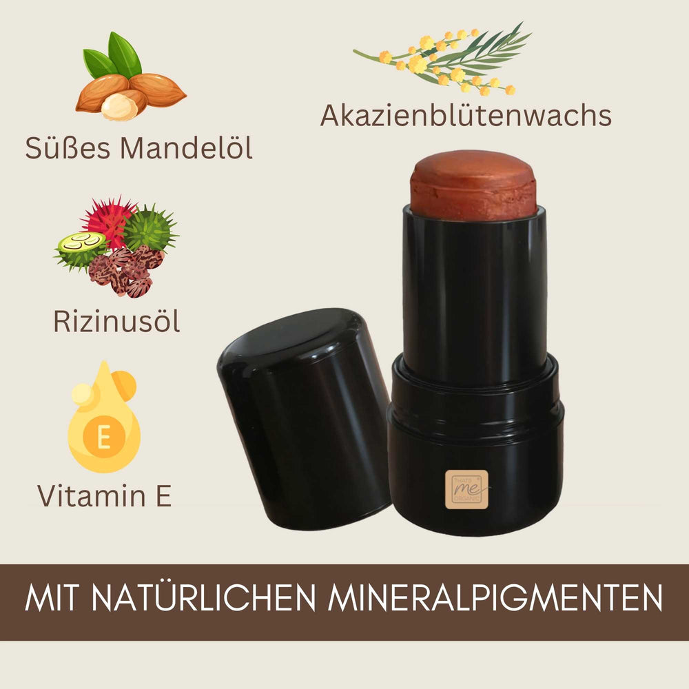 3-in-1 Bio Lippenstift Golden Sienna mit süßem Mandelöl, Rizinusöl, Vitamin E und natürlichen Mineralpigmenten