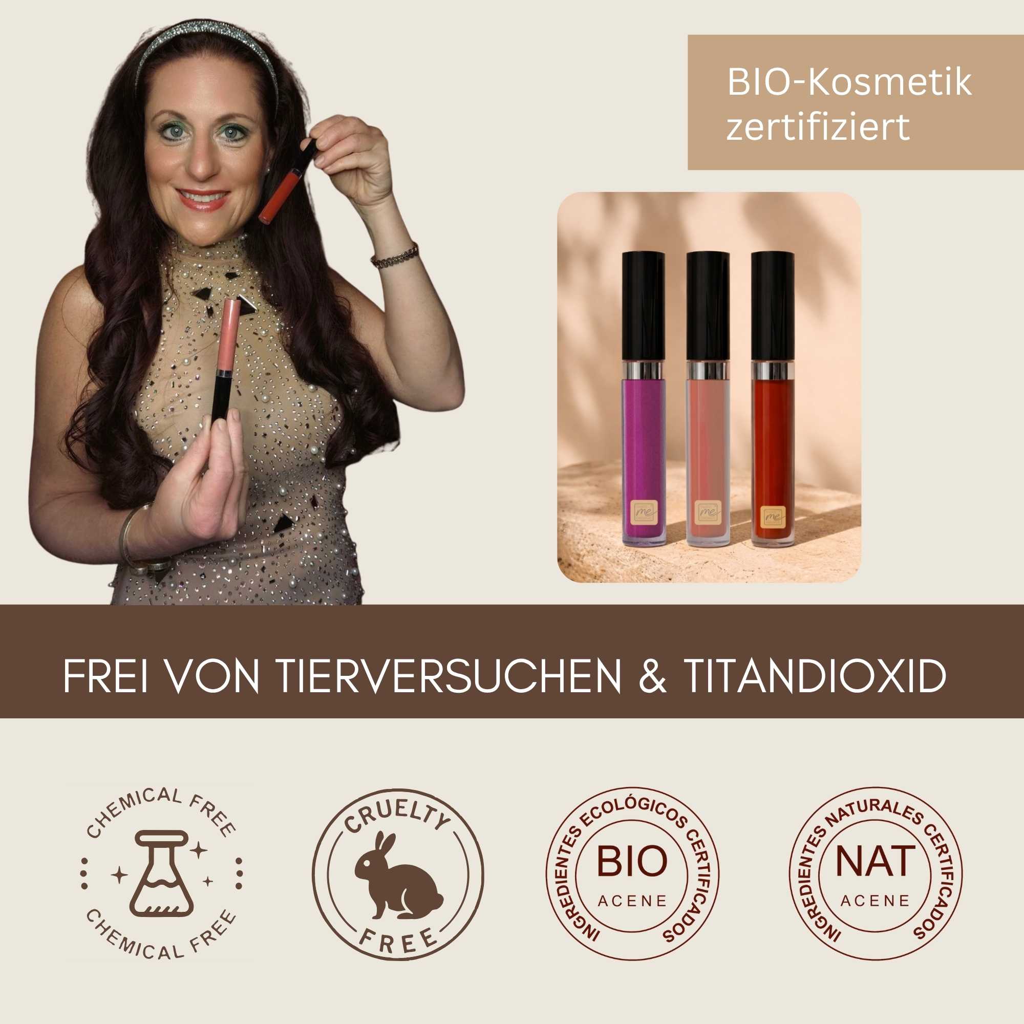 Bio-zertifizierter Lipgloss Shiny Sienna, frei von Tierversuchen, ohne Titandioxid und hochwertige Naturkosmetik