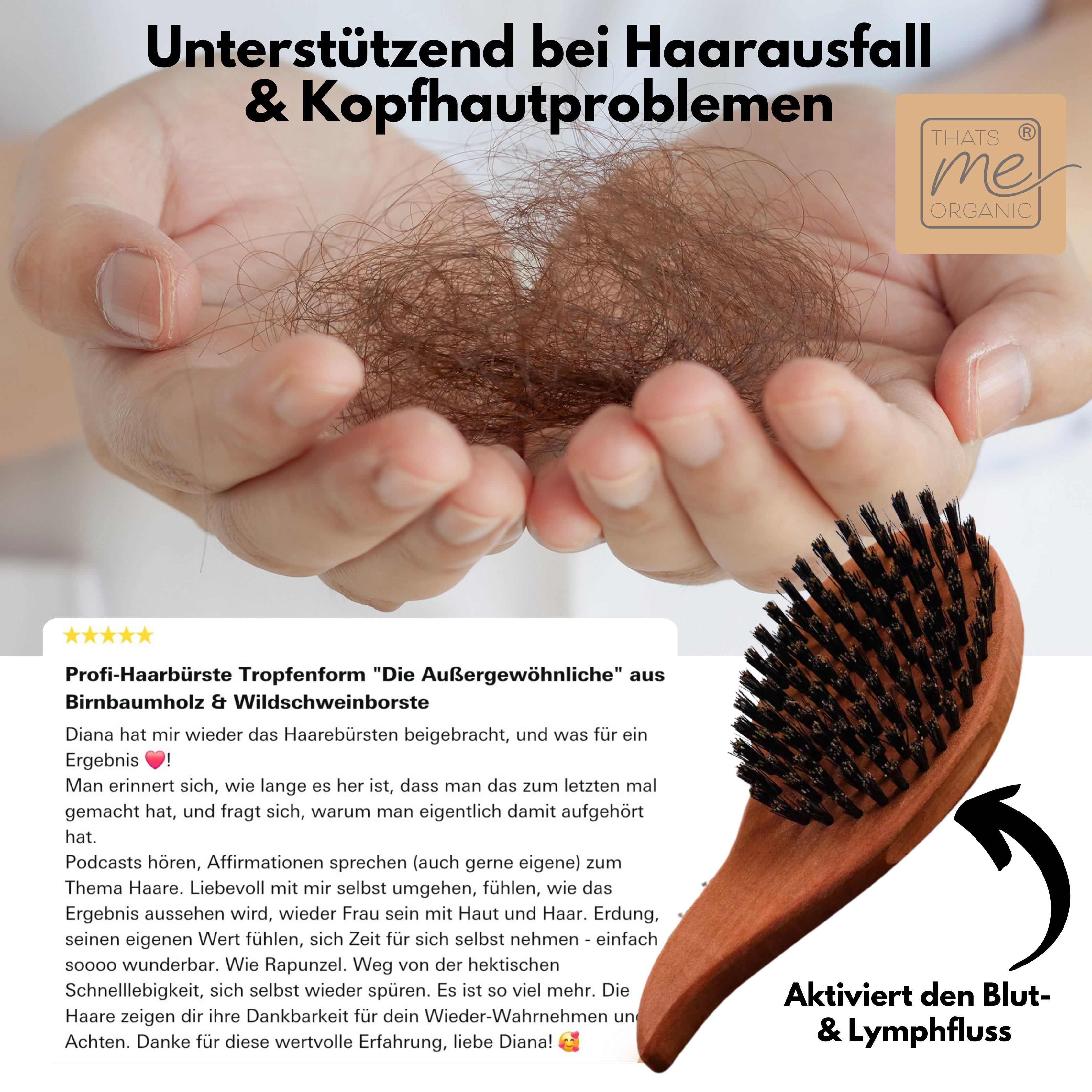 Profi-Haarbürste Tropfenform "Die Außergewöhnliche" aus Birnbaumholz & Wildschweinborste