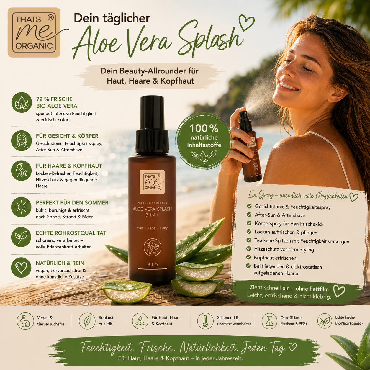 BIO-Aloe Vera Splash 3in1 Hair-Face-Body 100ml Naturkosmetik