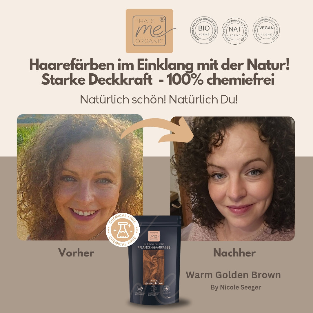 Profi-Pflanzenhaarfarbe SET warmes Gold-Braun "warm golden brown"