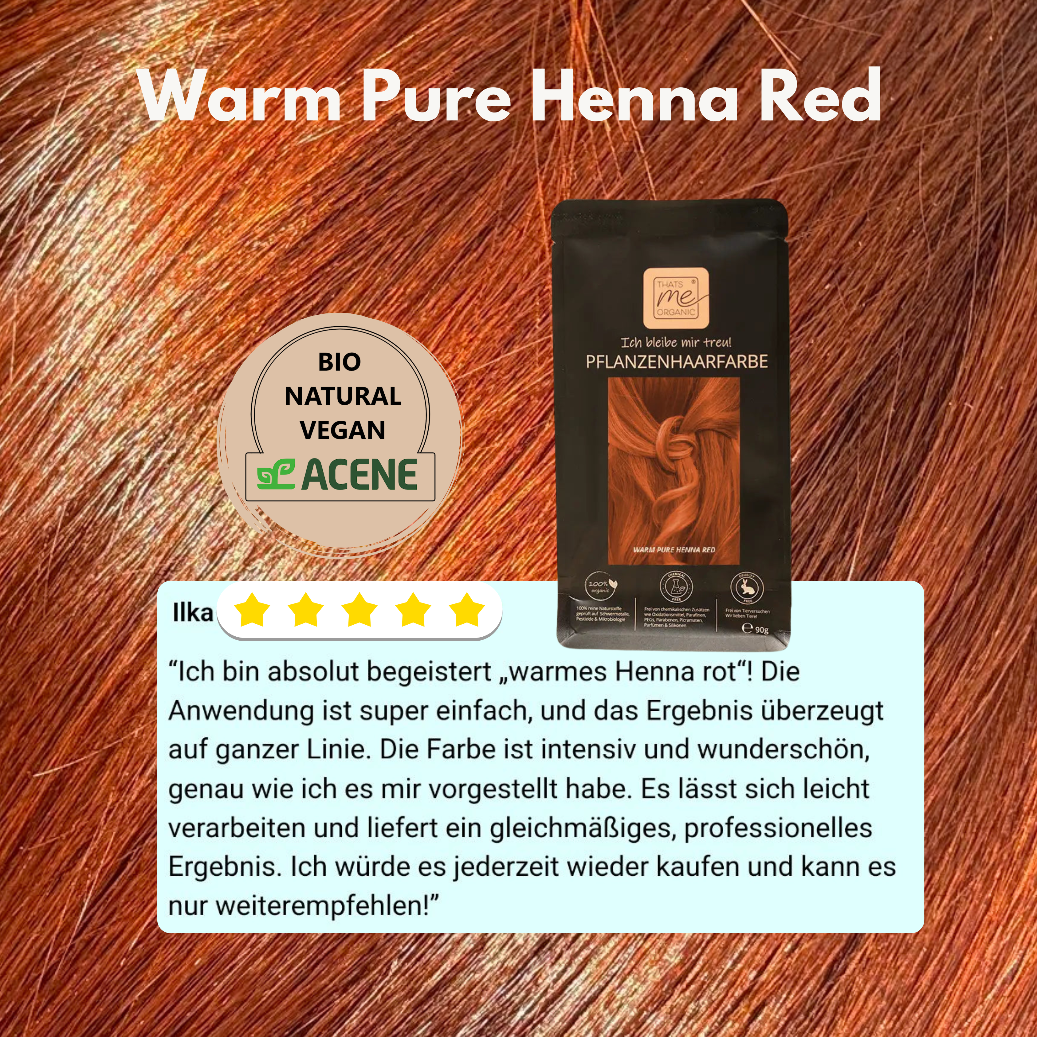 Profi-Pflanzenhaarfarbe "warmes rotes Henna pur - warm pure henna red" 90g Nachfüllpack