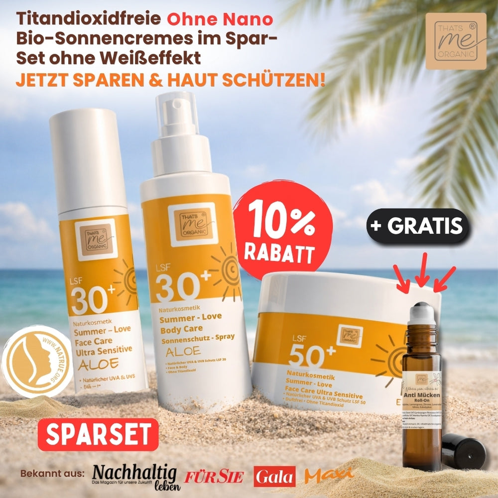 Bio Sonnenschutz Set KLASSIK Gesicht & Körper – 3 Summer-Love Bestseller + Gratis Mücken Roll-on