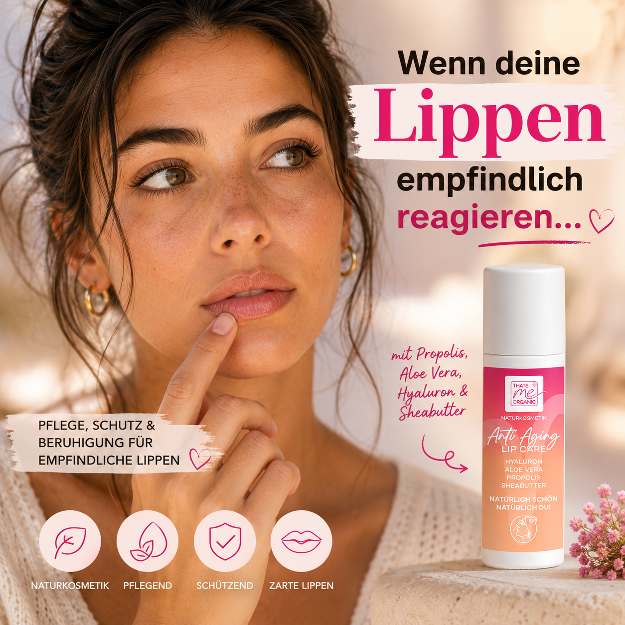 ANTI-AGING LIP-CARE Lippenpflegestift mit Propolis, Hyaluron, Aloe Vera + Sheabutter