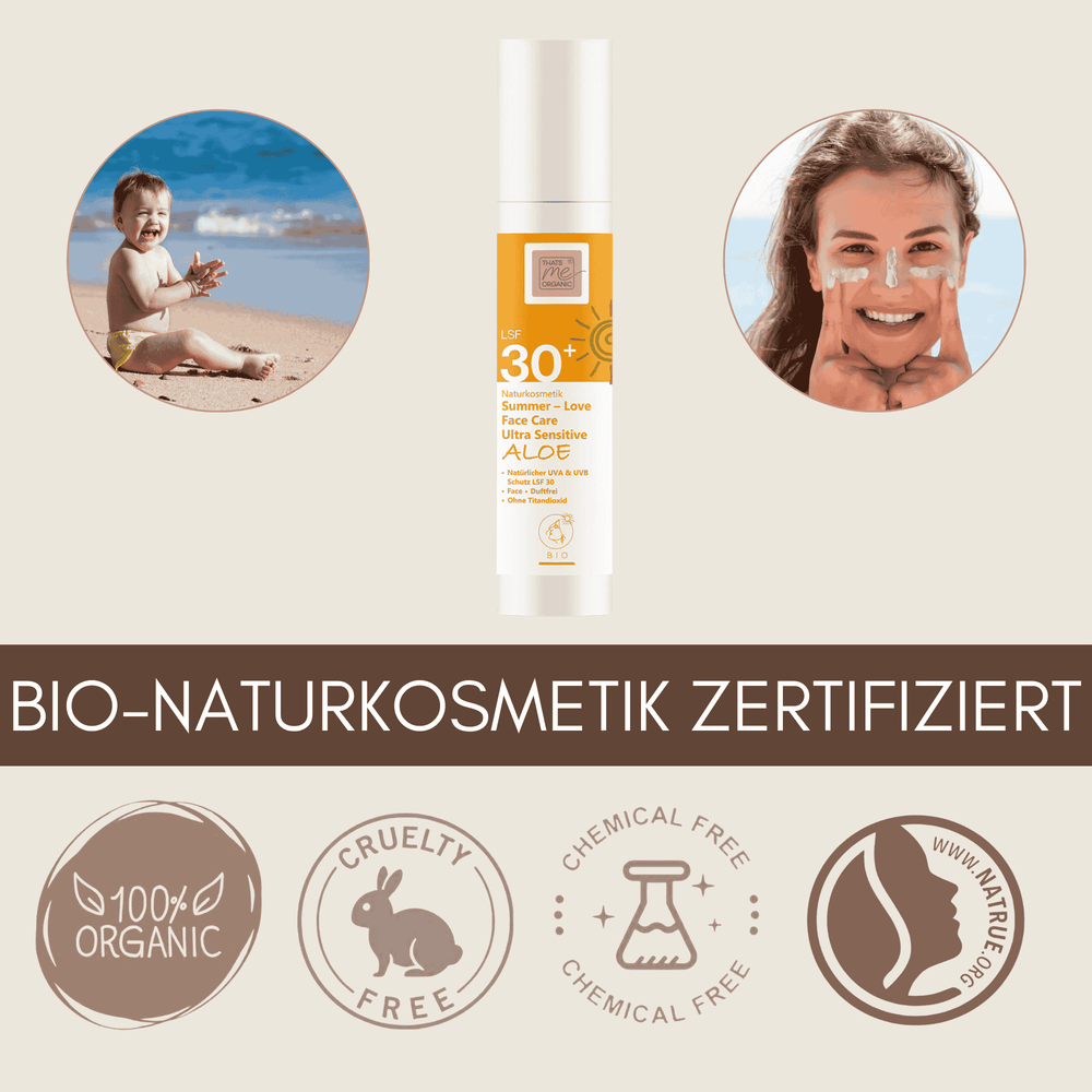 Summer Love Face Care Ultra Sensitive Aloe LSF 30 ist zertifizierte Bio Naturkosmetik nach Natrue Standard, vegan und tierversuchsfrei
