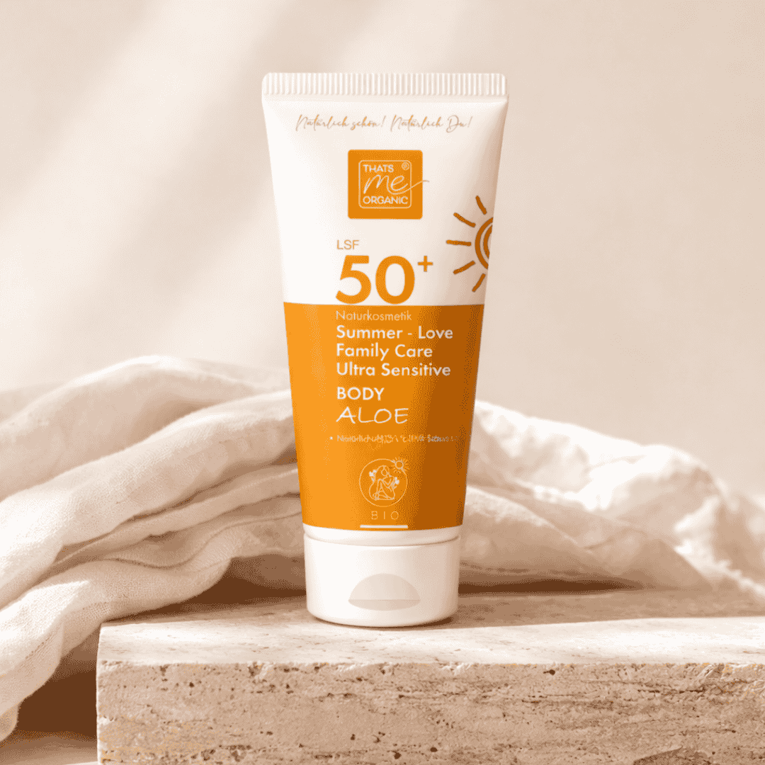 Summer Love Family Care Ultra Sensitive Body Aloe LSF 50 Sonnenschutz von Thats me organic als Tube – intensiver Schutz für empfindliche Haut und die ganze Familie