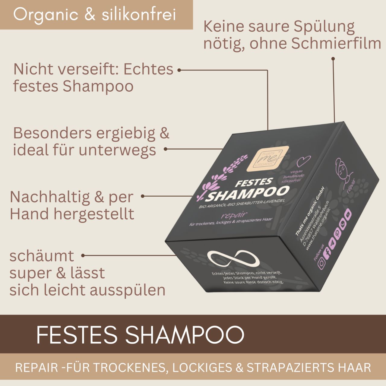 Solid shampoo "repair" for dry, curly & damaged hair 40g handmade! vegan low POO