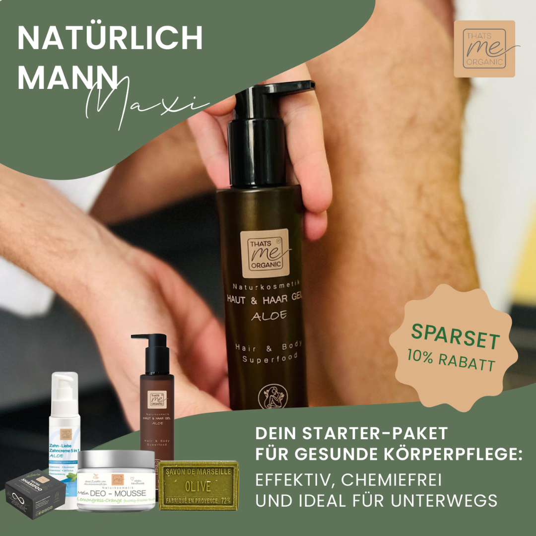 Handapply Thats me Organic® Haut & Haar Gel - entdecke natürliche Männerpflege und Deo-Mousse im Geschenkset. Skincare Starter Kit & Rabattinfos auf Deutsch.