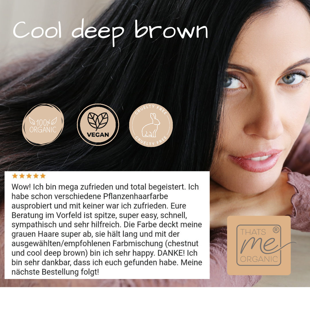 Colorazione professionale per capelli vegetali castano scuro freddo "cool deep brown" confezione di ricarica da 90 g