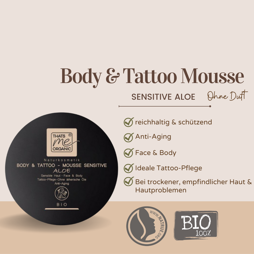 ORGANIC Body &amp; Tattoo Mousse sensitive aloe with hyaluronic acid 200ml natural cosmetics