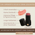 3-in-1 Bio Lippenstift Coral Nude mit starker Deckkraft, intensiver Pflege und langer Haltbarkeit ohne Titandioxid