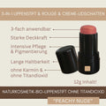 3-in-1 Bio Lippenstift Peachy Nude mit starker Deckkraft, intensiver Pflege und langer Haltbarkeit ohne Titandioxid