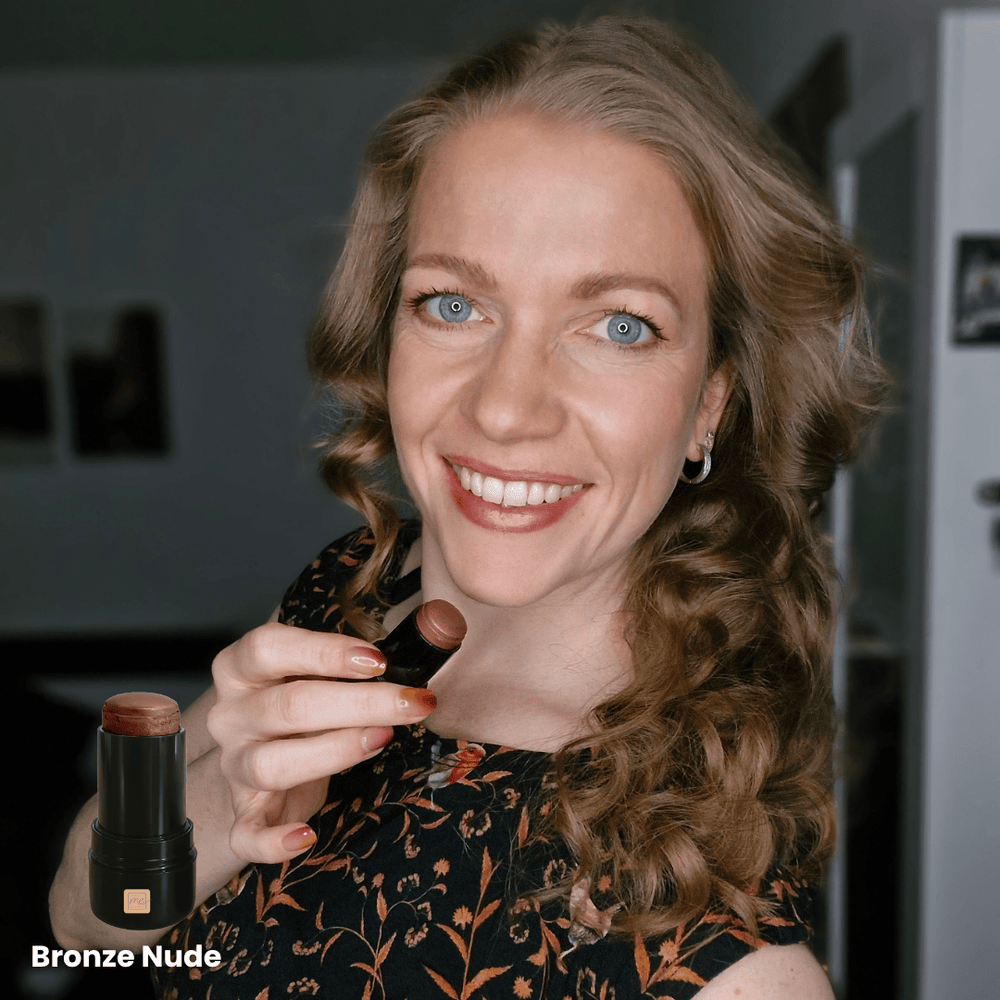 3-in-1 Lippenstift und Rouge Stick in Bronze Nude – natürlicher Glow Look mit warmem Nude Finish