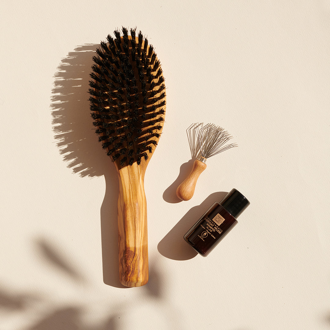 Economy set professional hair brush classic shape "The Mediterranean" + brush cleaner + care shampoo