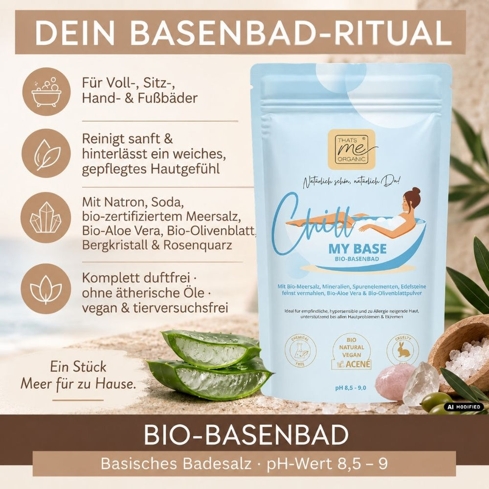 Chill My Base Bio-Basenbad für Vollbad, Sitzbad, Handbad und Fußbad mit Aloe Vera, Meersalz und Mineralien