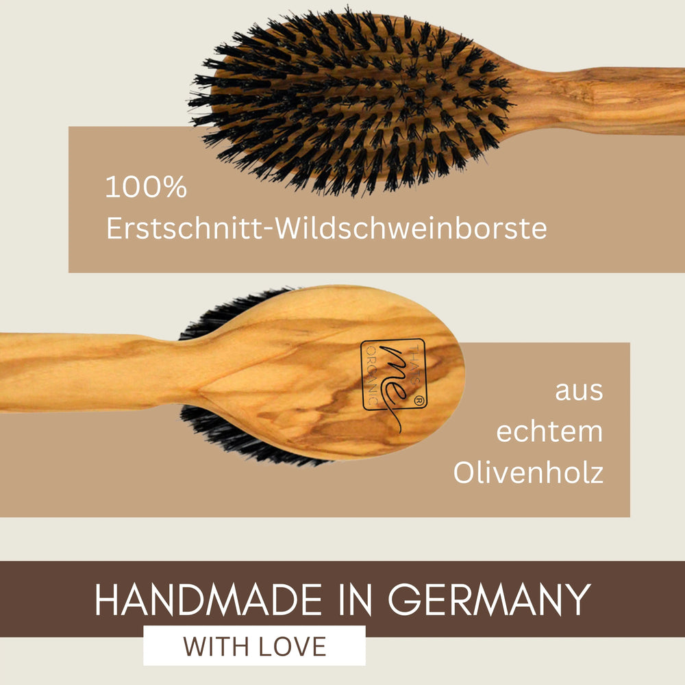 Profi-Haarbürste Klassikform "Die Mediterrane" aus Olivenholz & Wildschweinborste