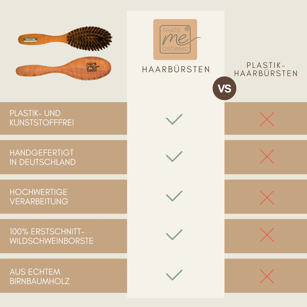 Profi-Haarbürste "Die Schlanke" aus Birnbaumholz & Wildschweinborste