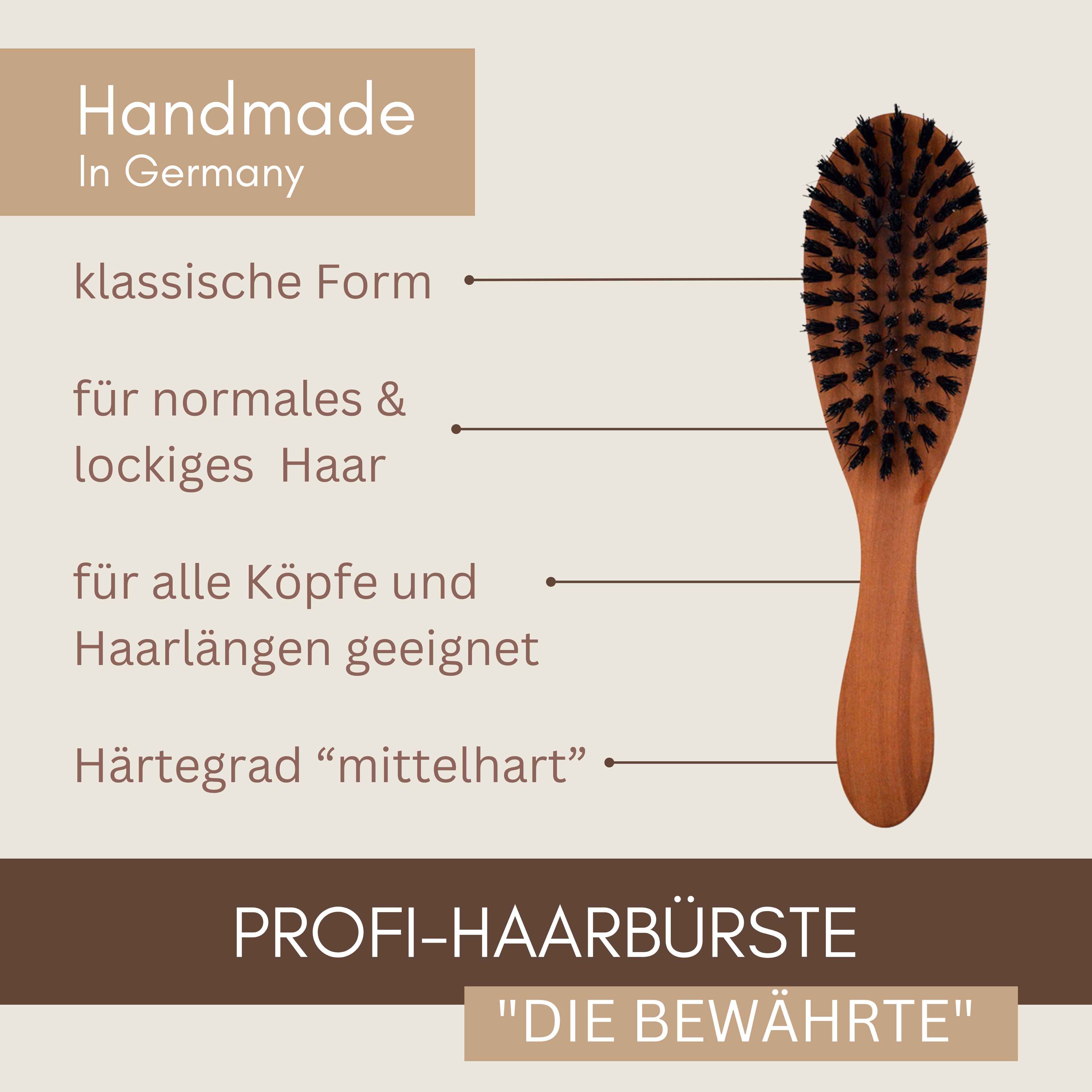 Profi-Haarbürste Klassikform "Die Bewährte" aus Birnbaumholz & Wildschweinborste