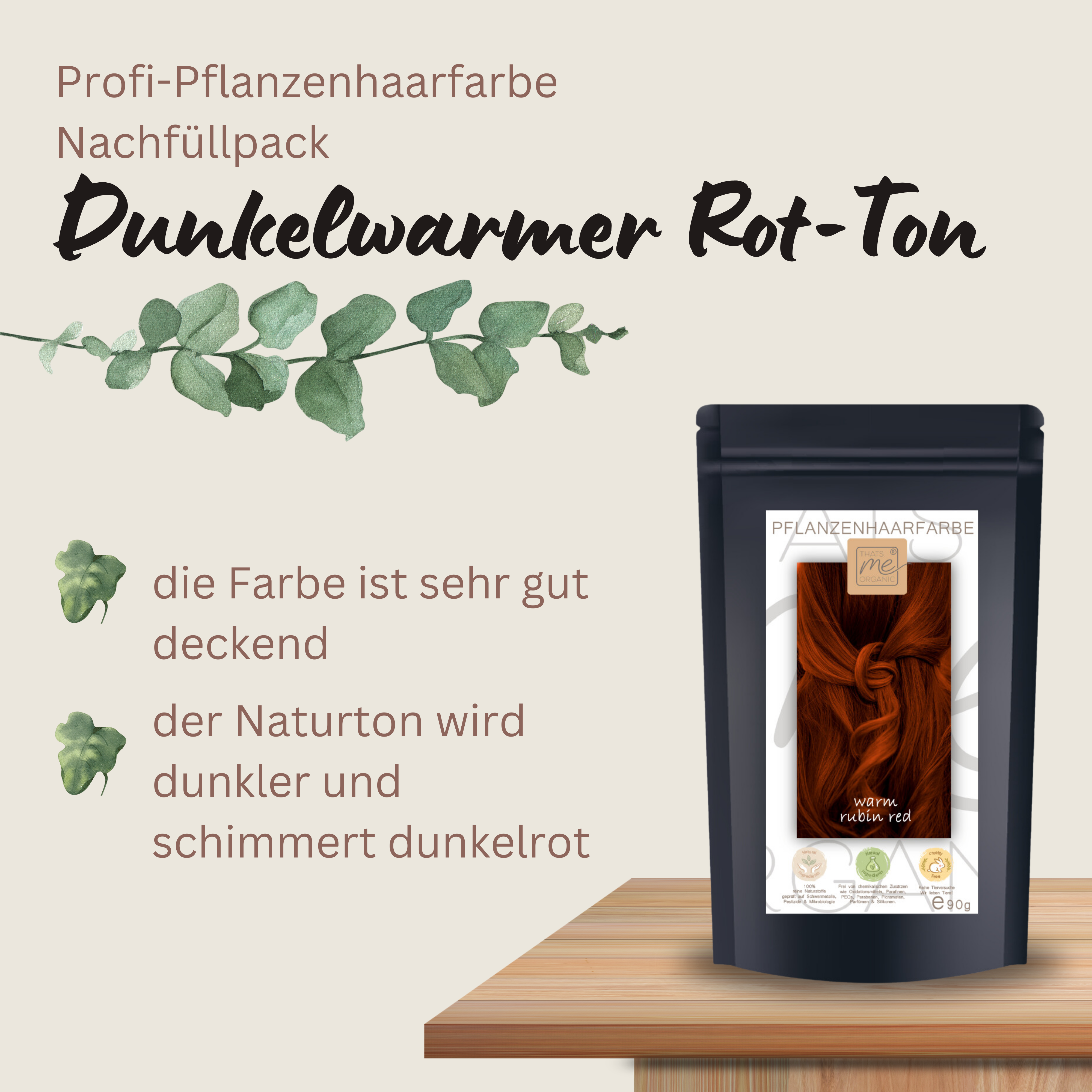 Profi-Pflanzenhaarfarbe "warmes Rubin-Rot - warm rubin red" 90g Nachfüllpack